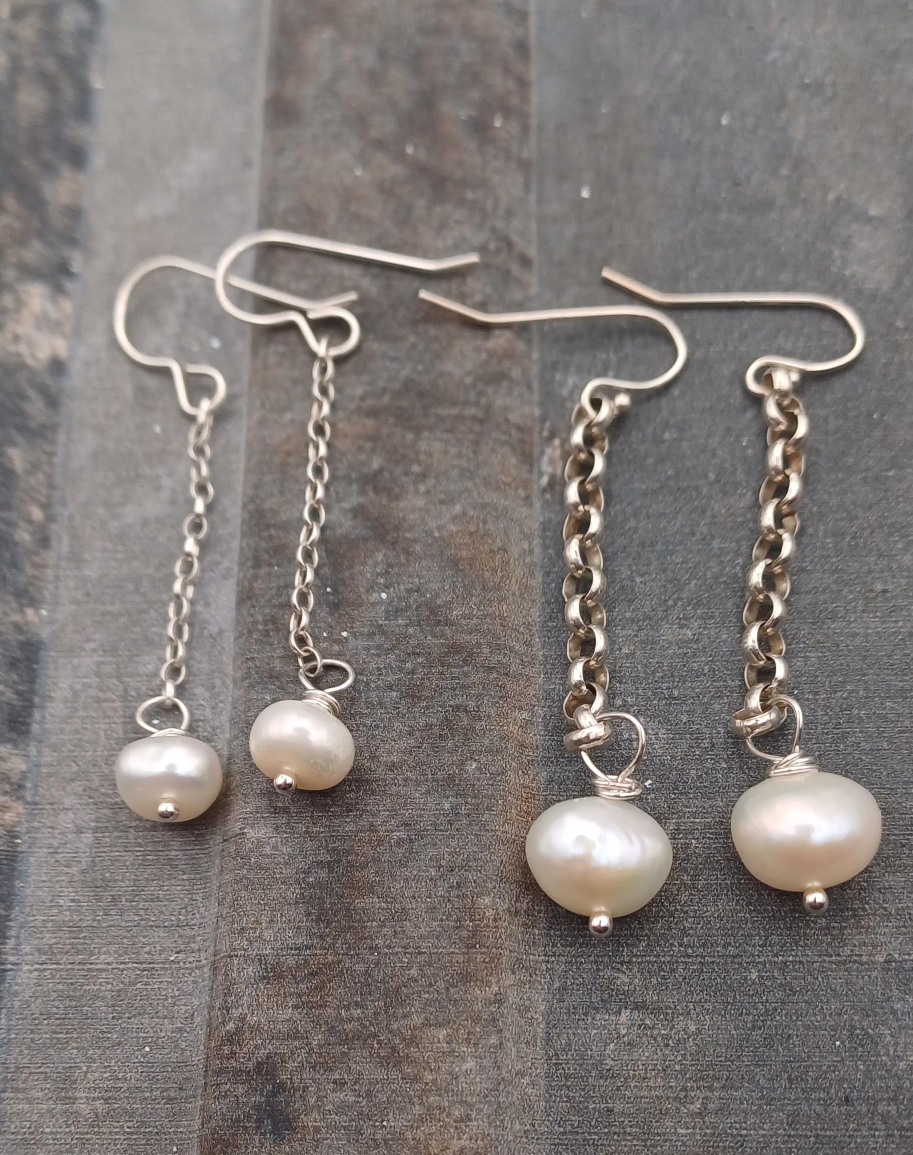 EARRINGS - Sterling Silver Pearl Chain Earrings