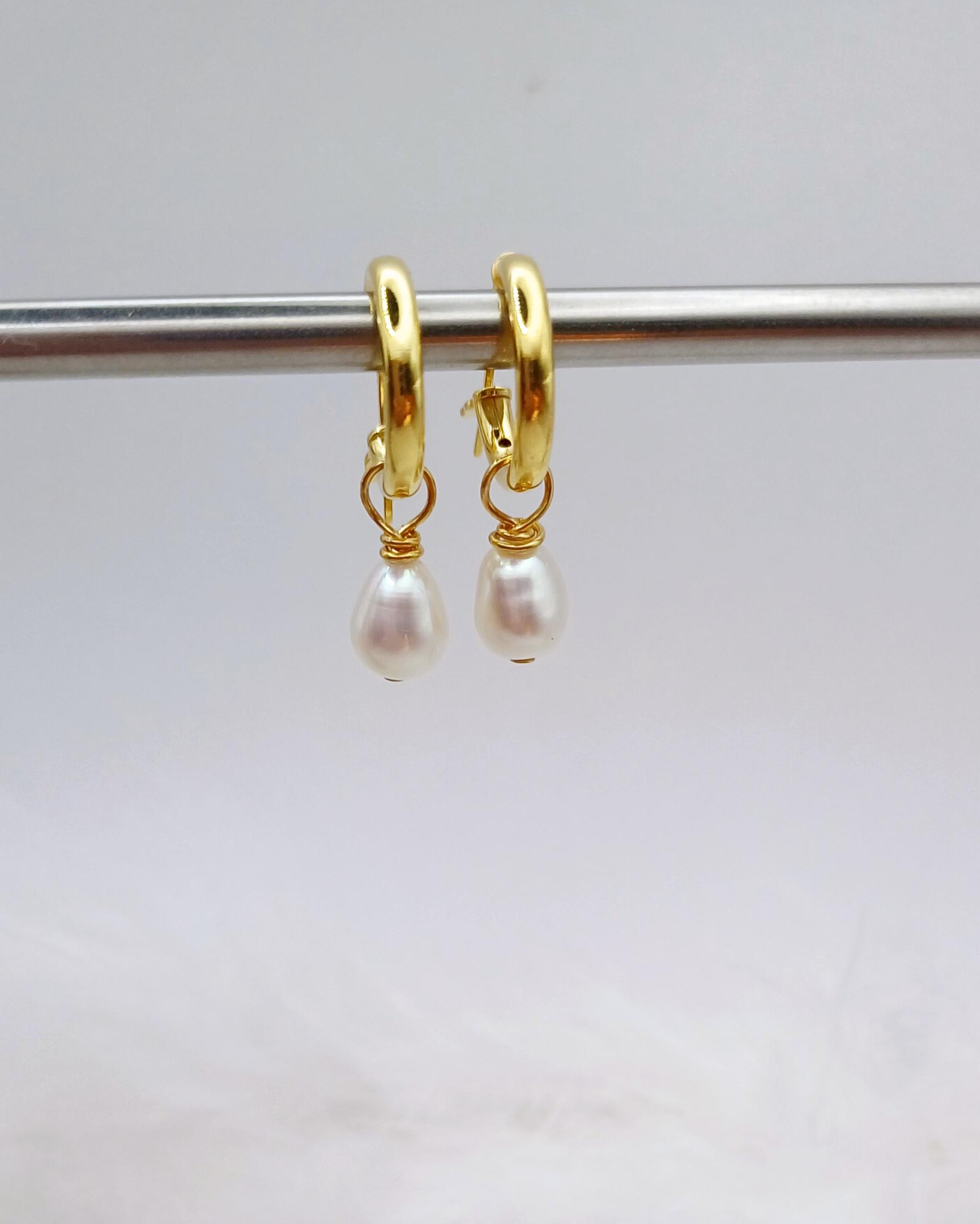 EARRINGS - Gold Vermeil Hinged Hoop Pearl Earrings