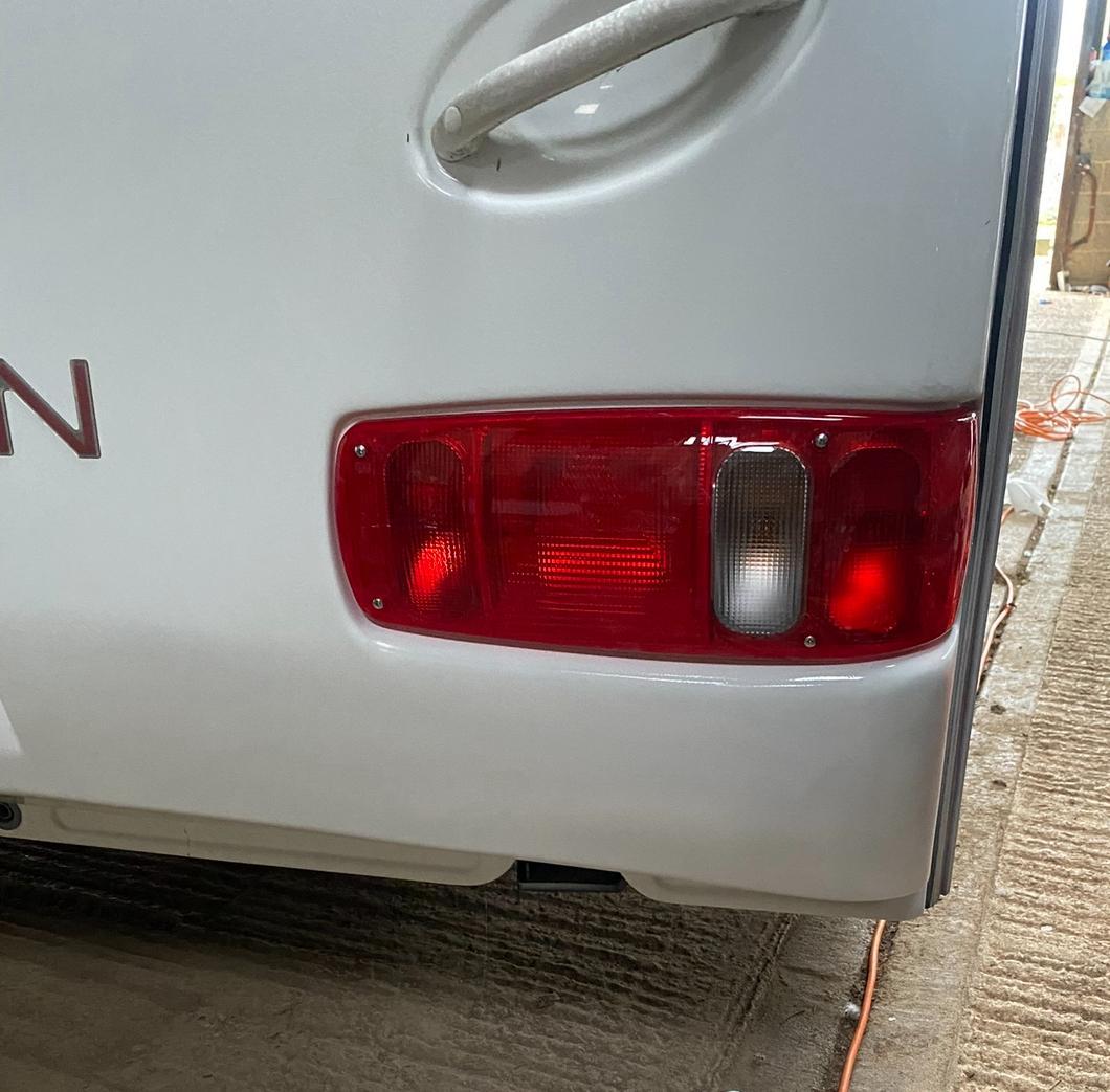 Repaired bumper on rear of motorhome