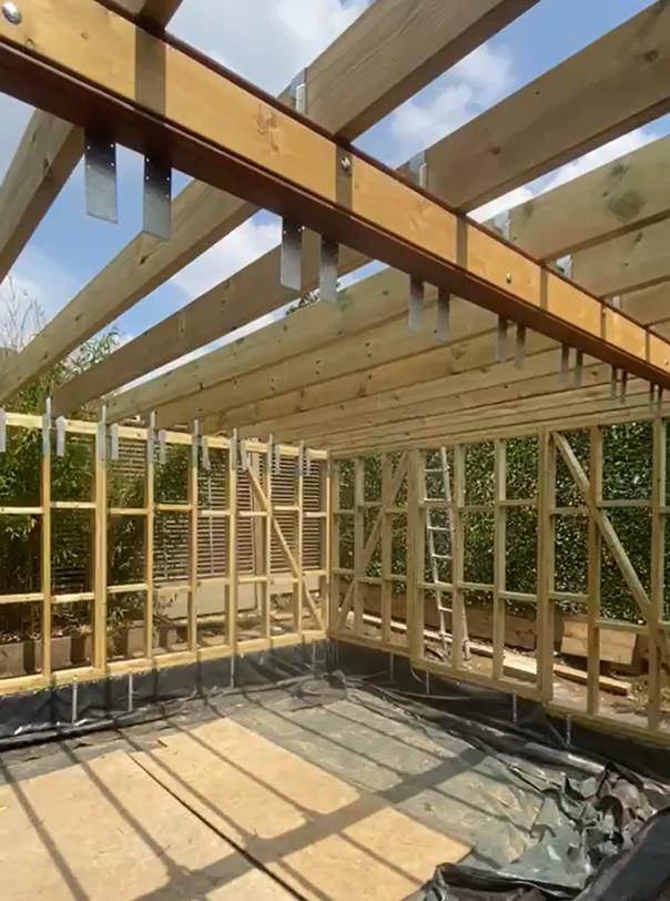 Timber framing during construction
