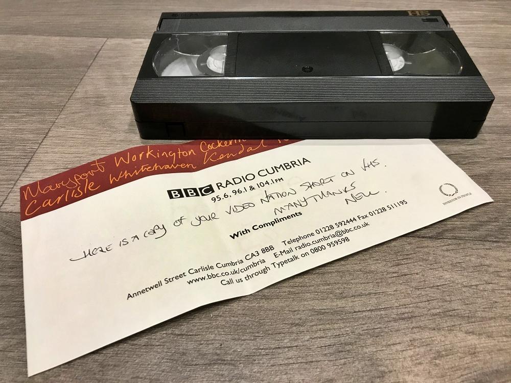 BBC Radio Cumbria compliments slip for Video Nation, with a VHS cassette