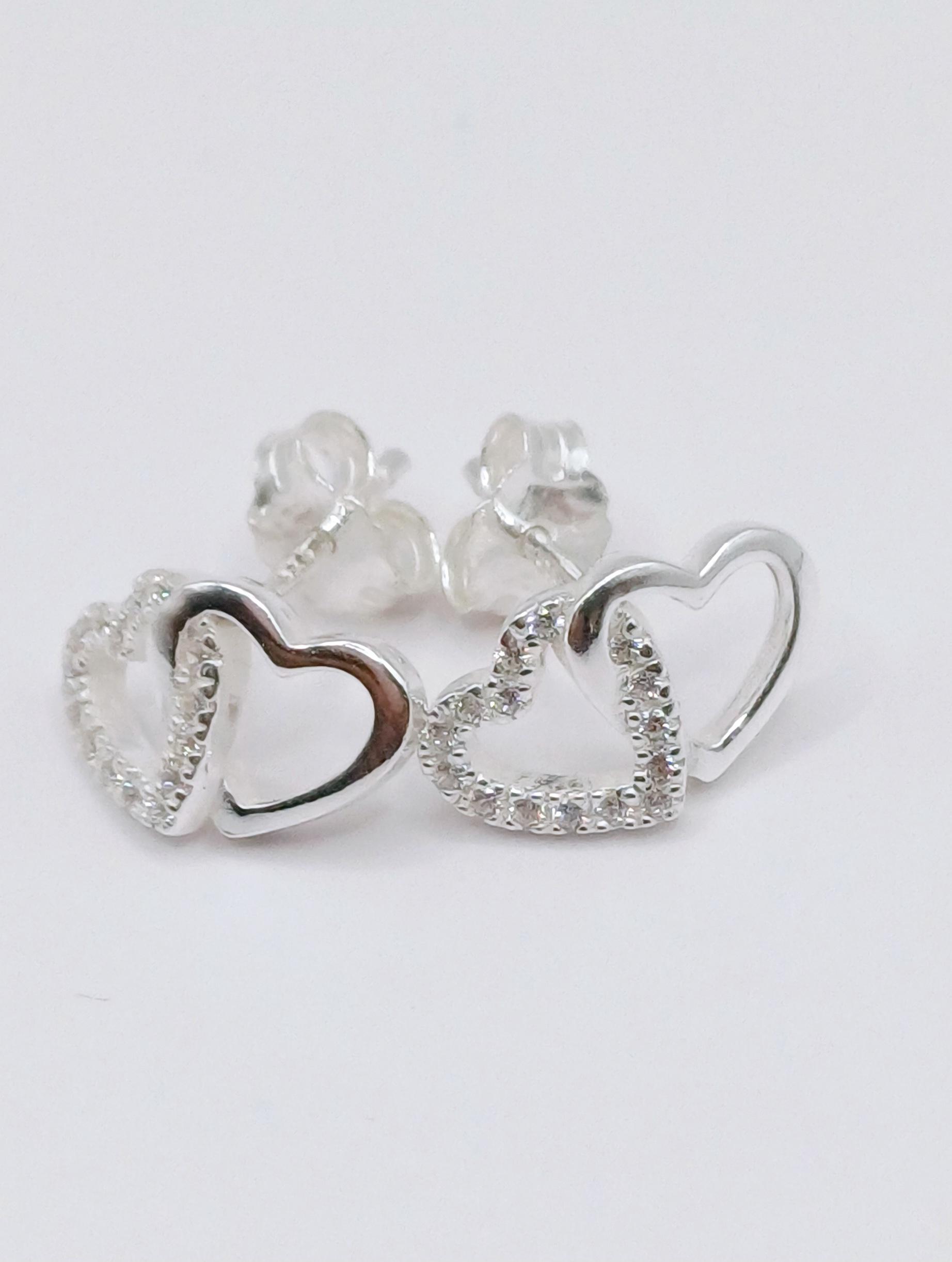 EARRINGS - Sterling Silver Cubic Zirconia Heart Earrings