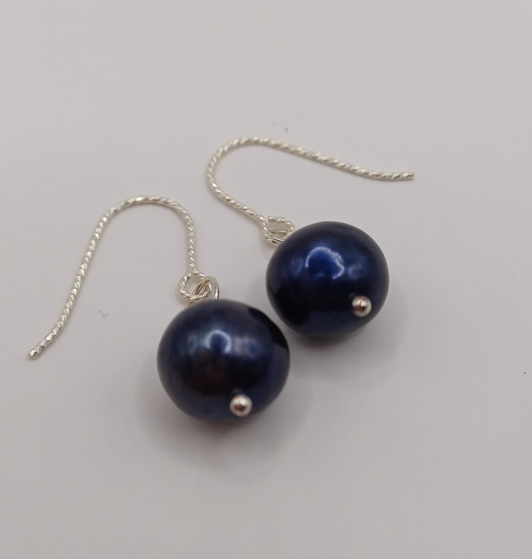 EARRINGS - Sterling Silver Navy Blue Pearl Earrings