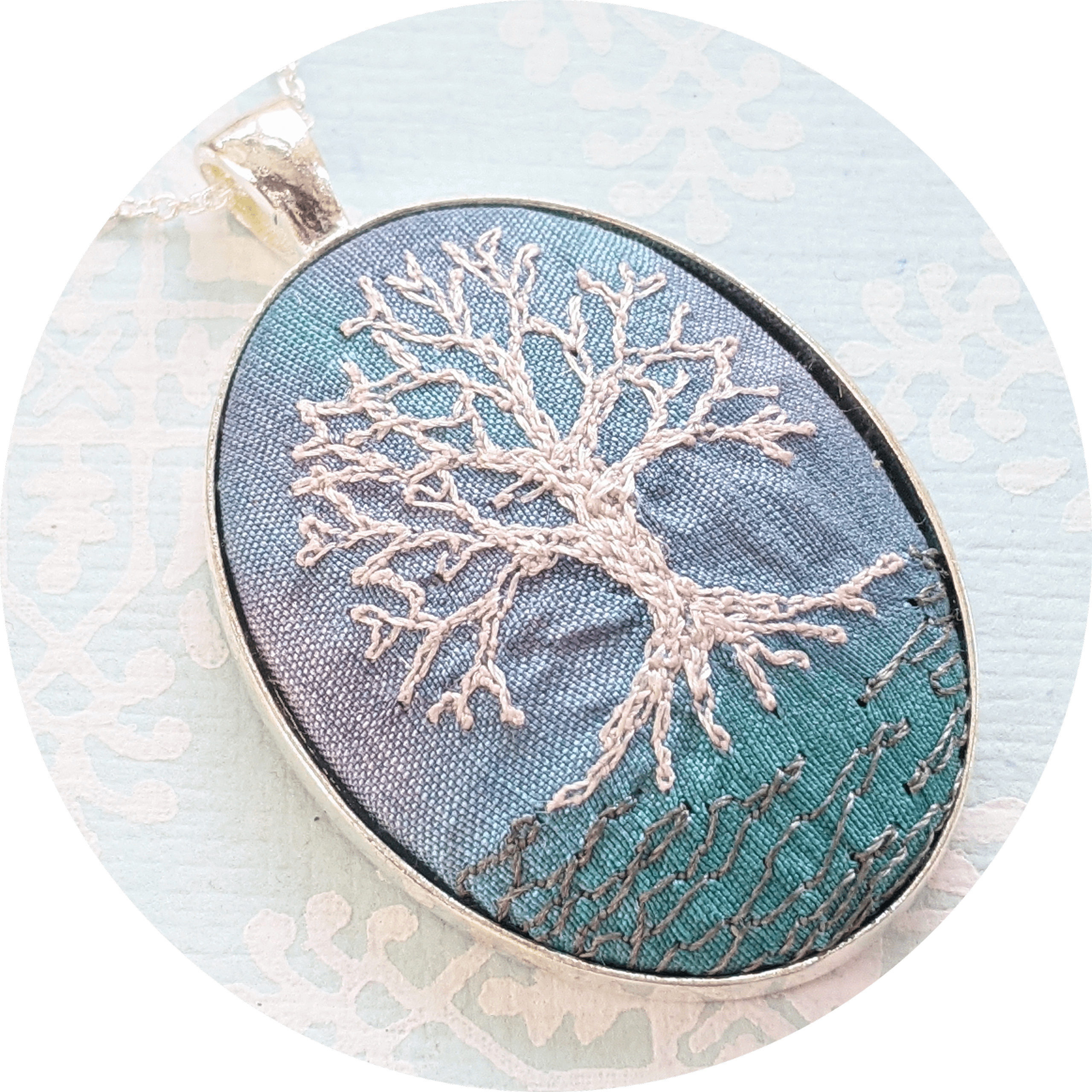 Frosty Tree - Embroidered Pendant