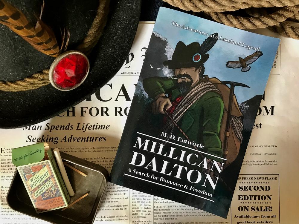 Cover of Millican Dalton book with a felt hat, newspapper and old metal tin