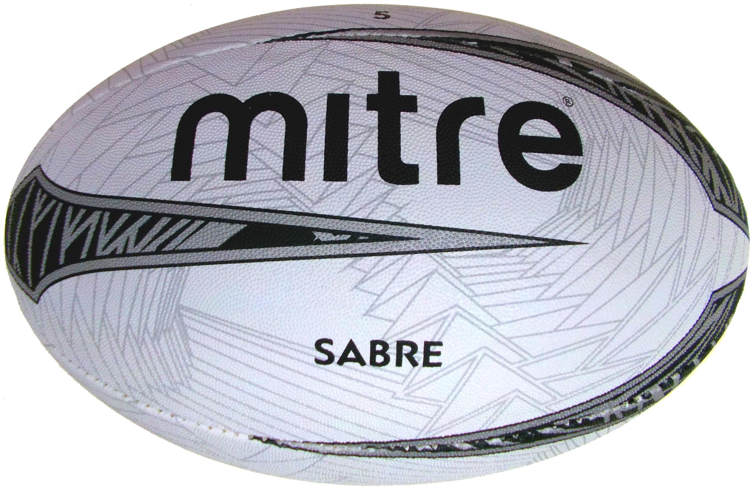 Mitre Sabre Rugby Ball size 5 Extra Strong Lining, white/grey/black