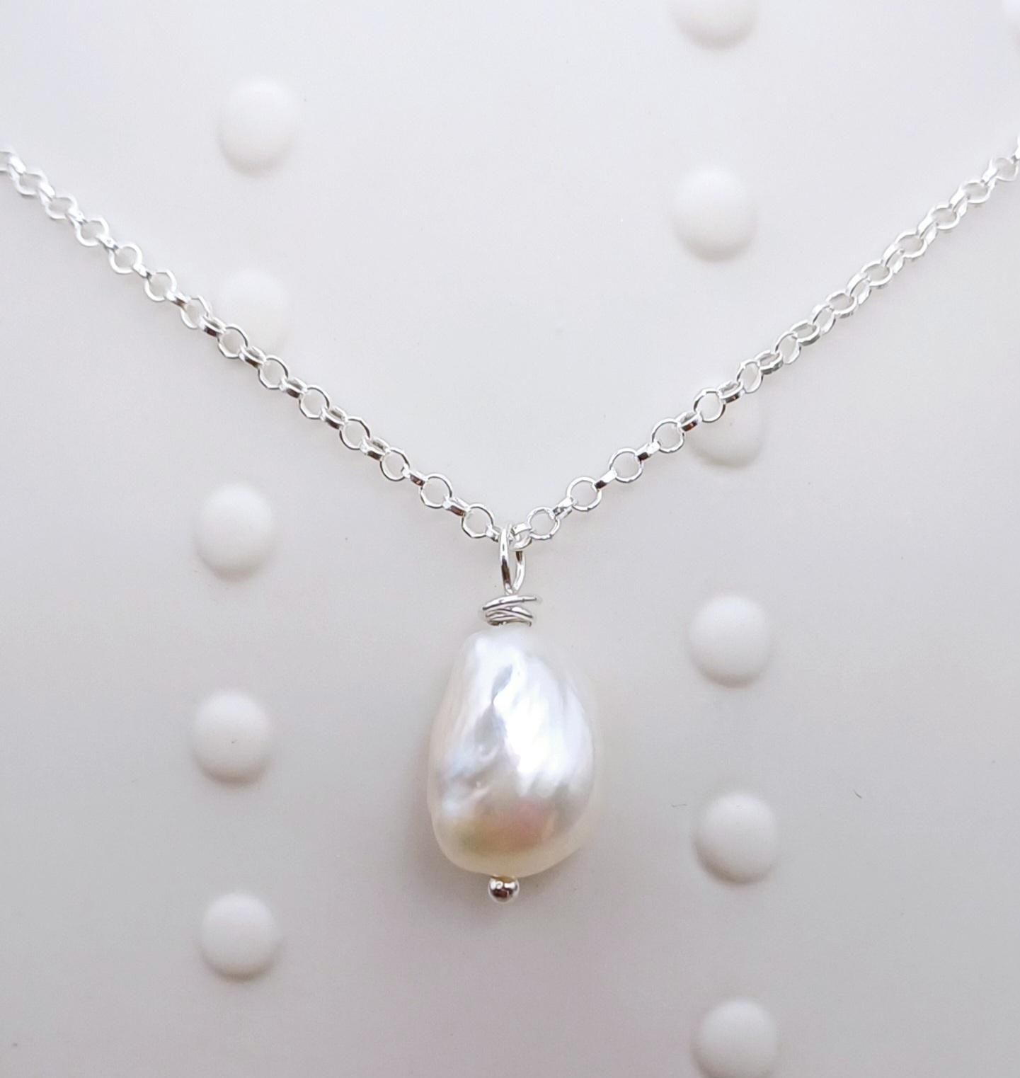 Sterling silver freshwater baroque pearl necklace