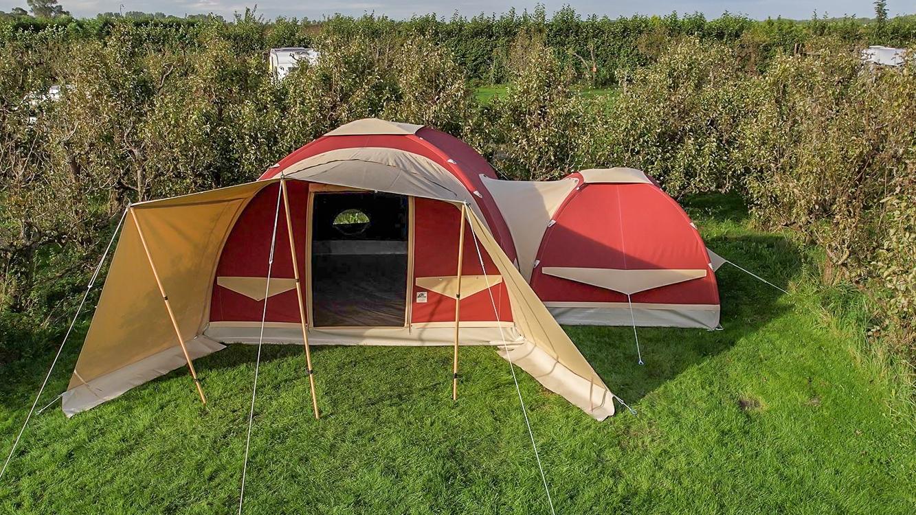 Karsten Inflatable link tent pitched on campsite