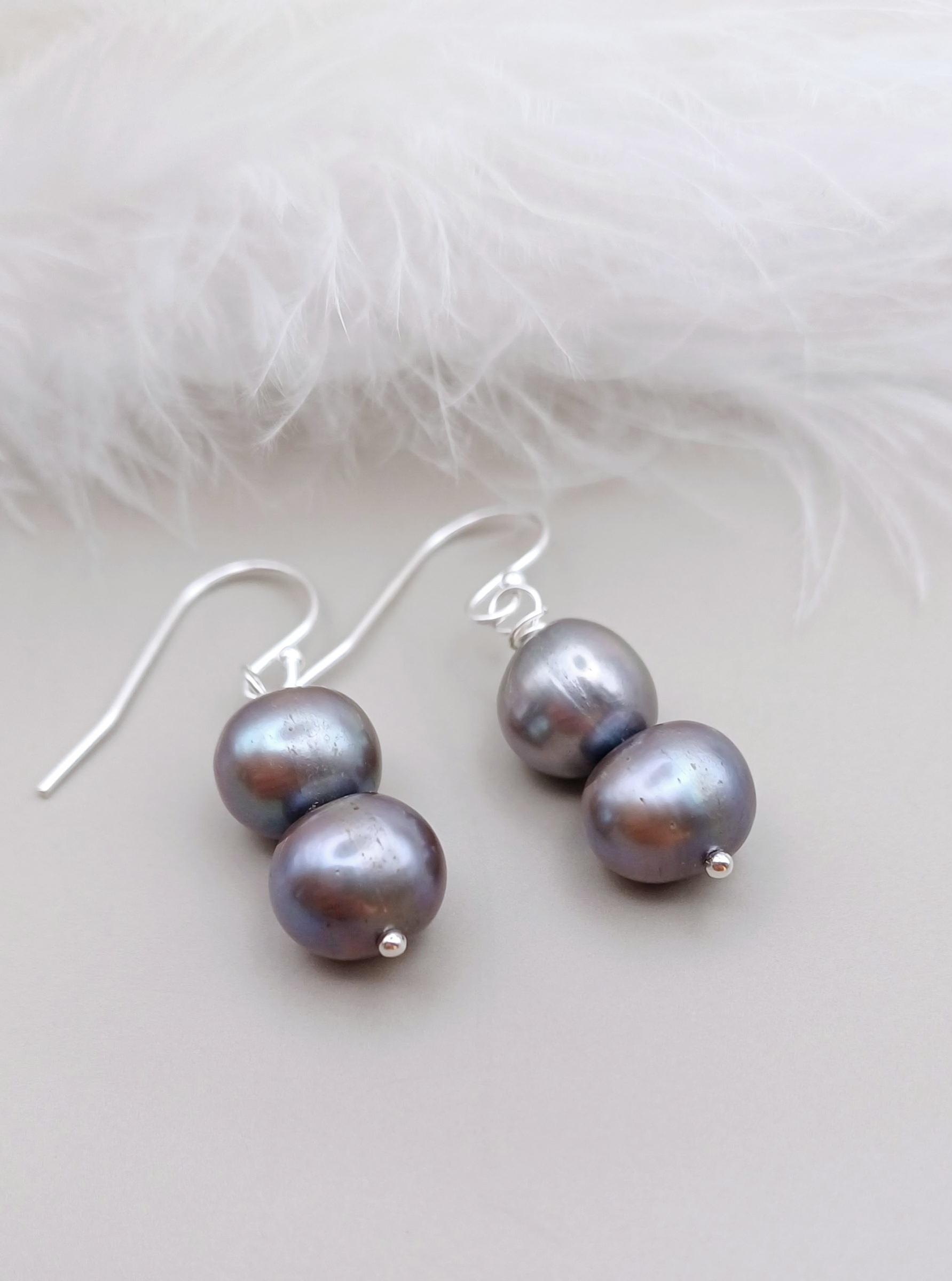 EARRINGS - Sterling Silver Grey Pearl Drop Earrings