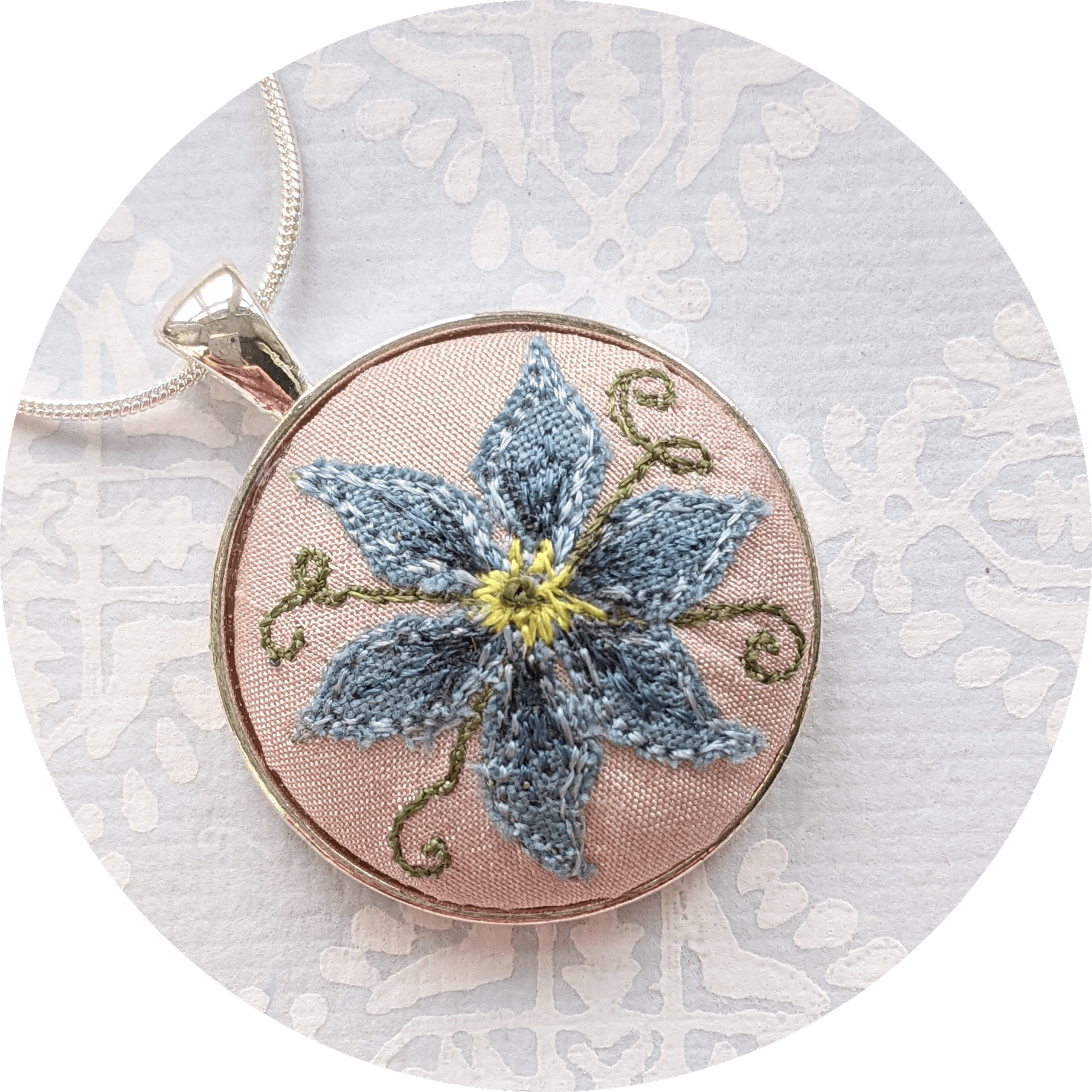 Clematis Embroidered Pendant