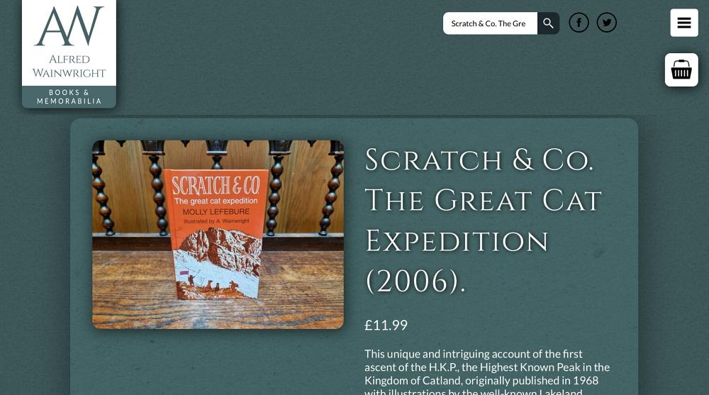 Alfred Wainwright Books & Memorabilia webpage screenshot showing the cover of Scratch & Co. The Great Cat Expedition