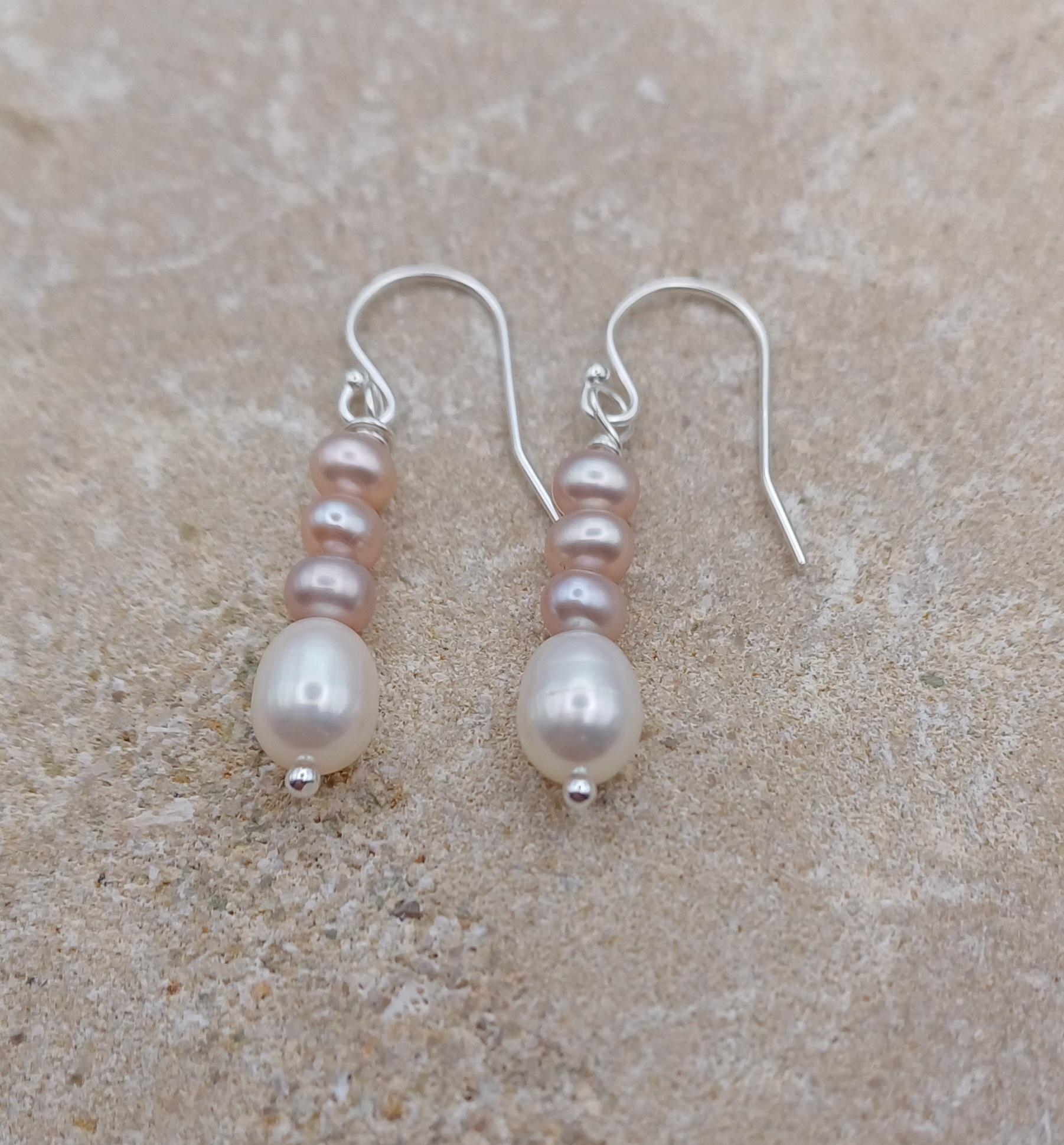 EARRINGS - Sterling Silver Pink and Ivory Pearl Earrings