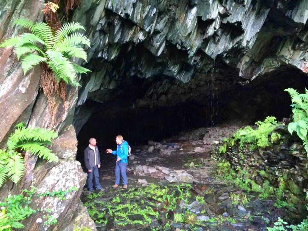 Adam Henson and the author M. D. Entwistle in Millican's Cave