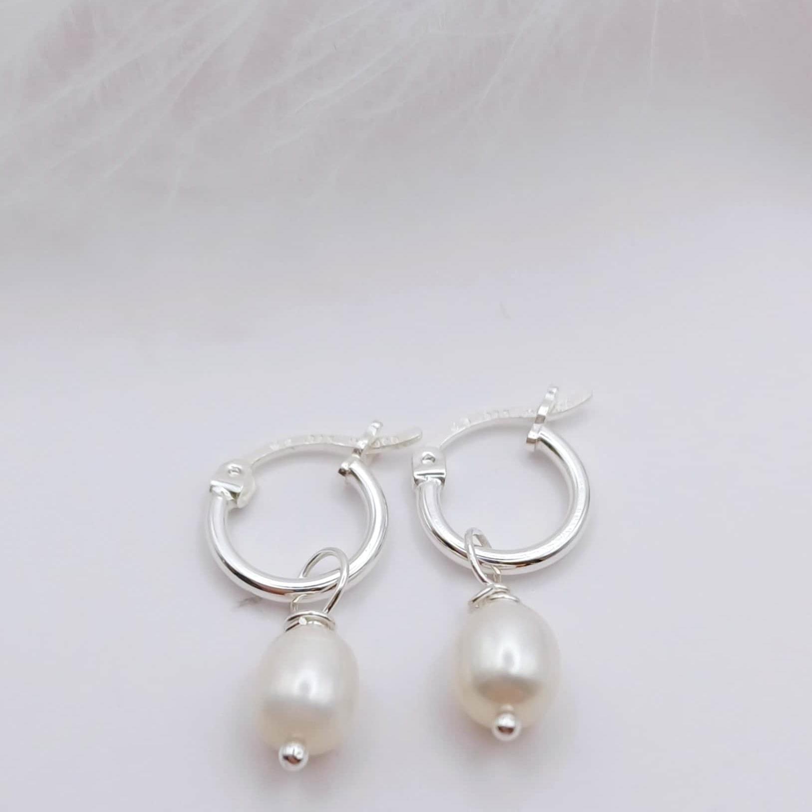 EARRINGS - Sterling Silver Hinged Hoop Pearl Earrings