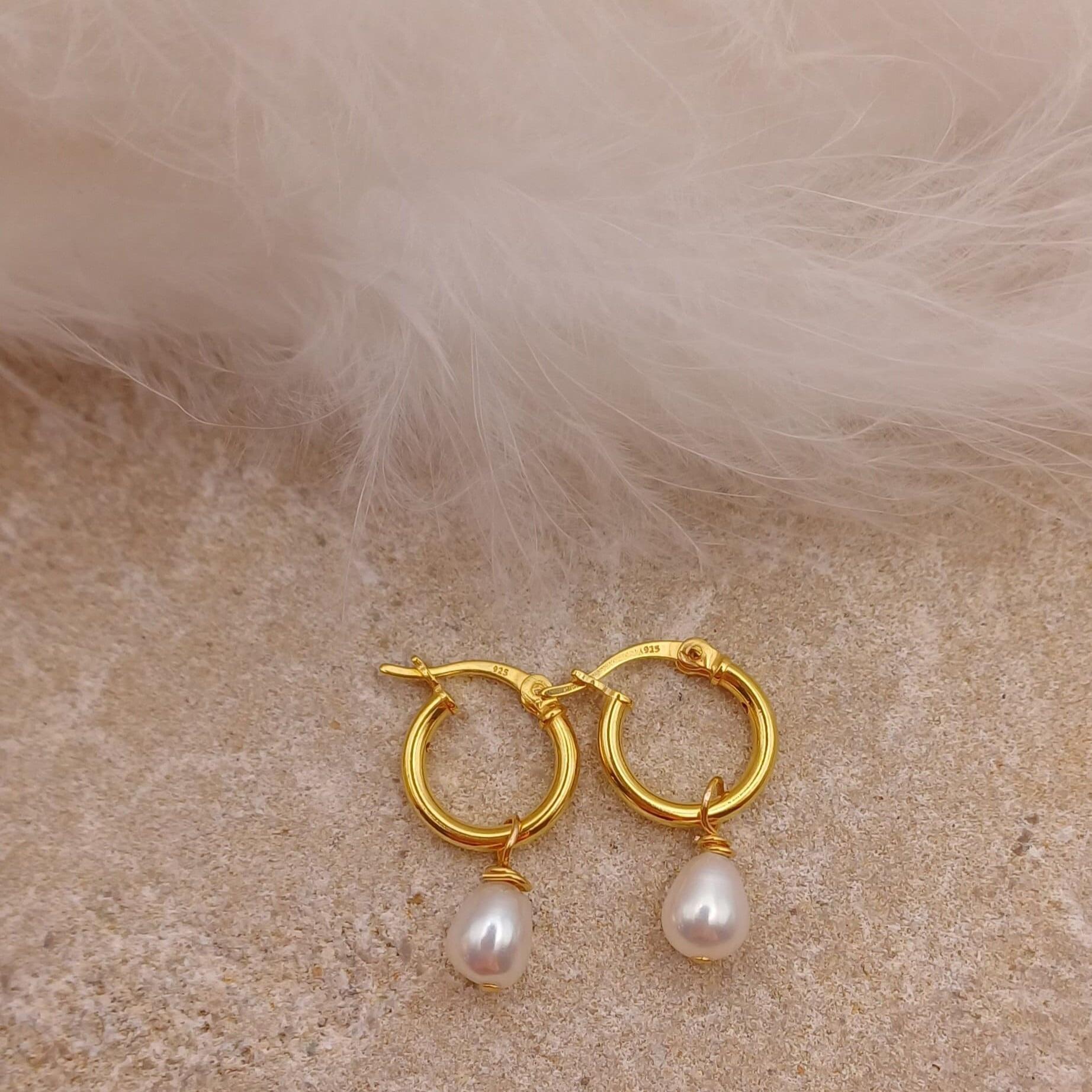 EARRINGS - Gold Vermeil Hinged Hoop Pearl Earrings
