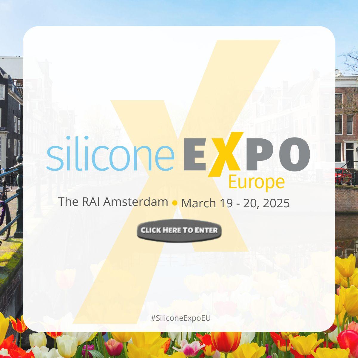 Silicone Expo Europe at The RAI Amsterdam 21st to 23rd March 2023. Grey button with white text 'Click here to enter'