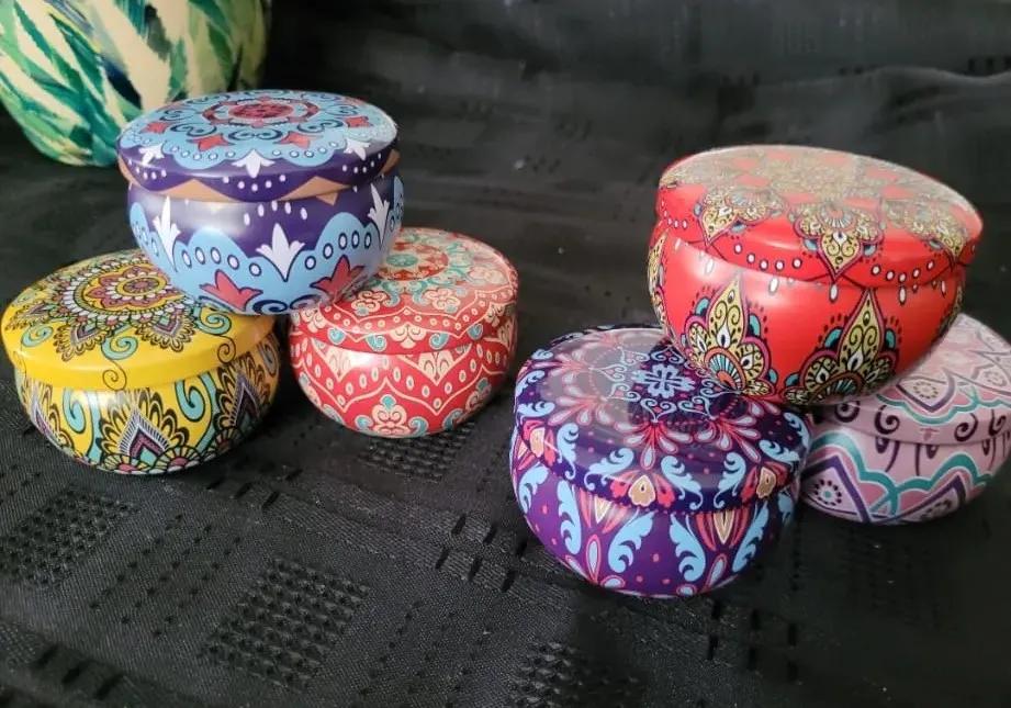 Beautiful colourful candle tins.