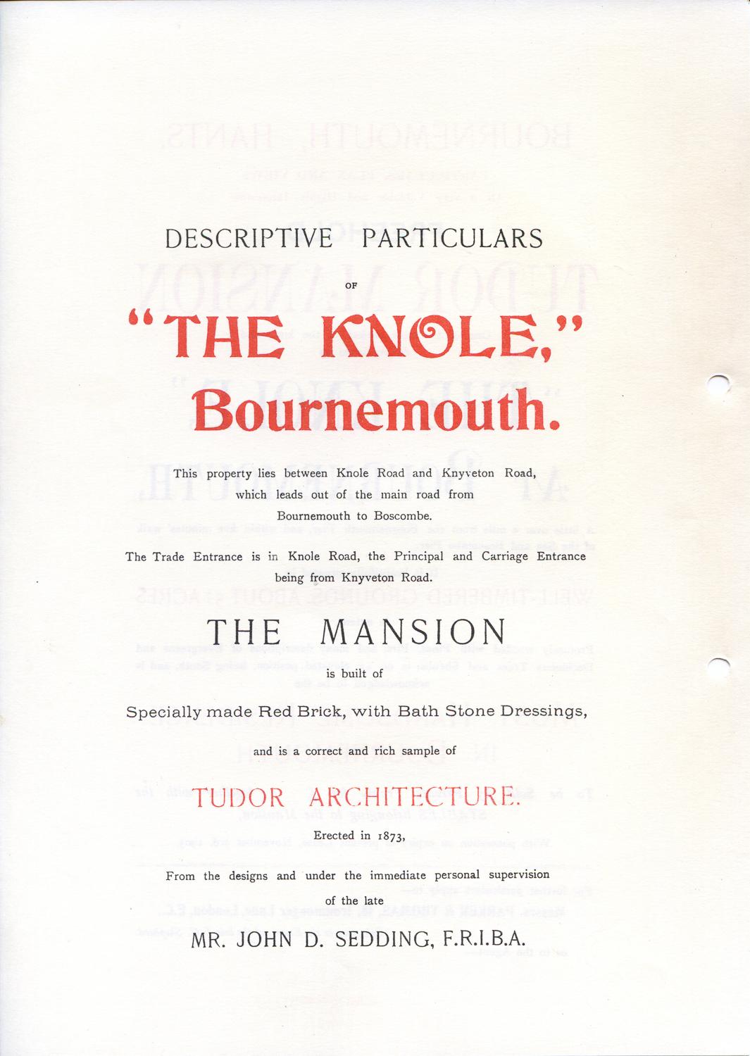 The Knole, Bournemouth - Historic sales catalogue