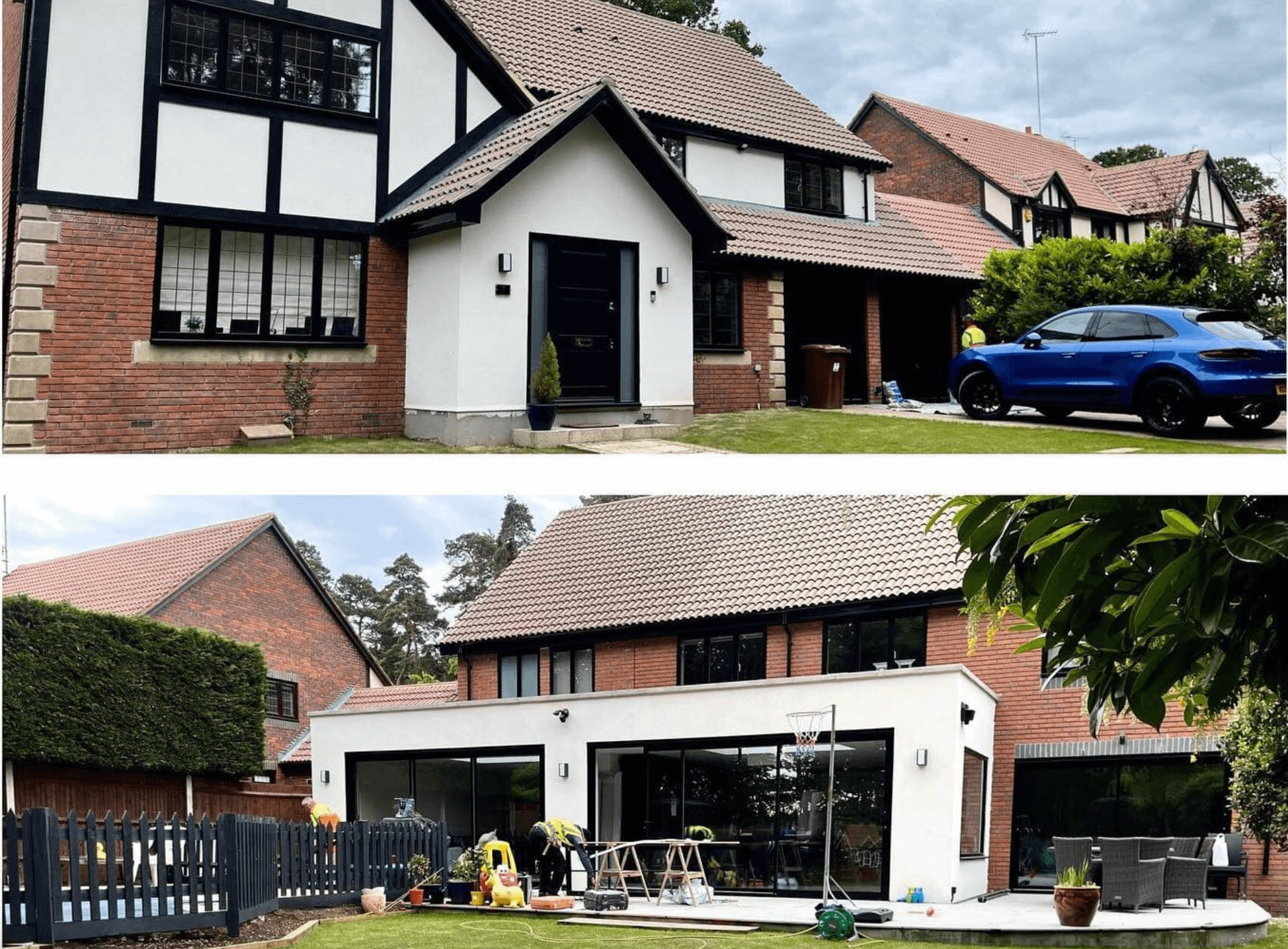 House extension , porch , garden and play area , roofing