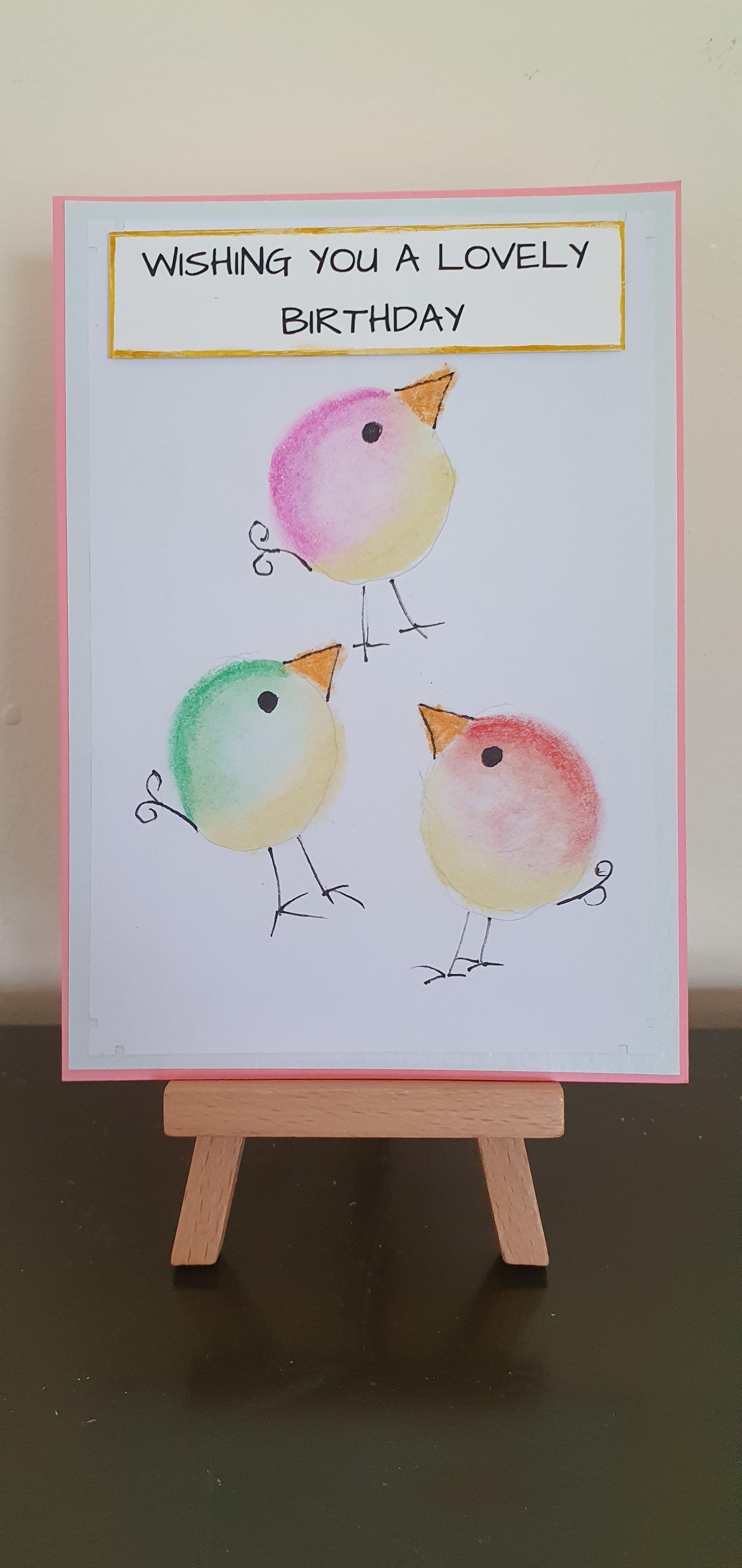 Pastel Bird Birthday Card 4 pack