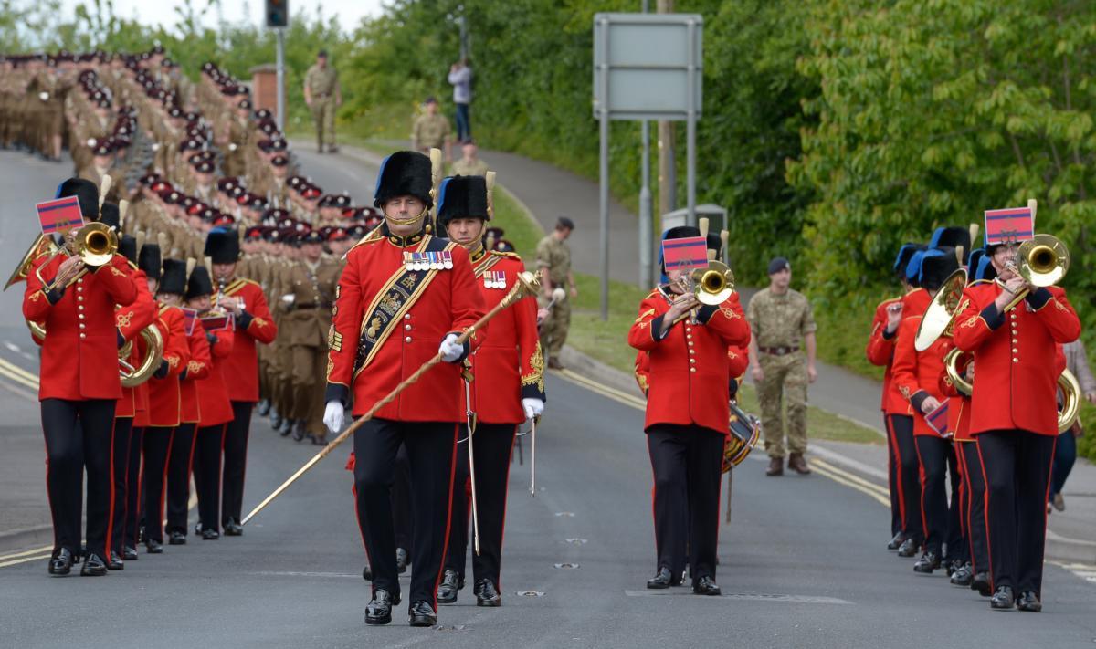 The Band of the Royal Engineers leading the Corps' Freedom of Ludgershall celebrations
