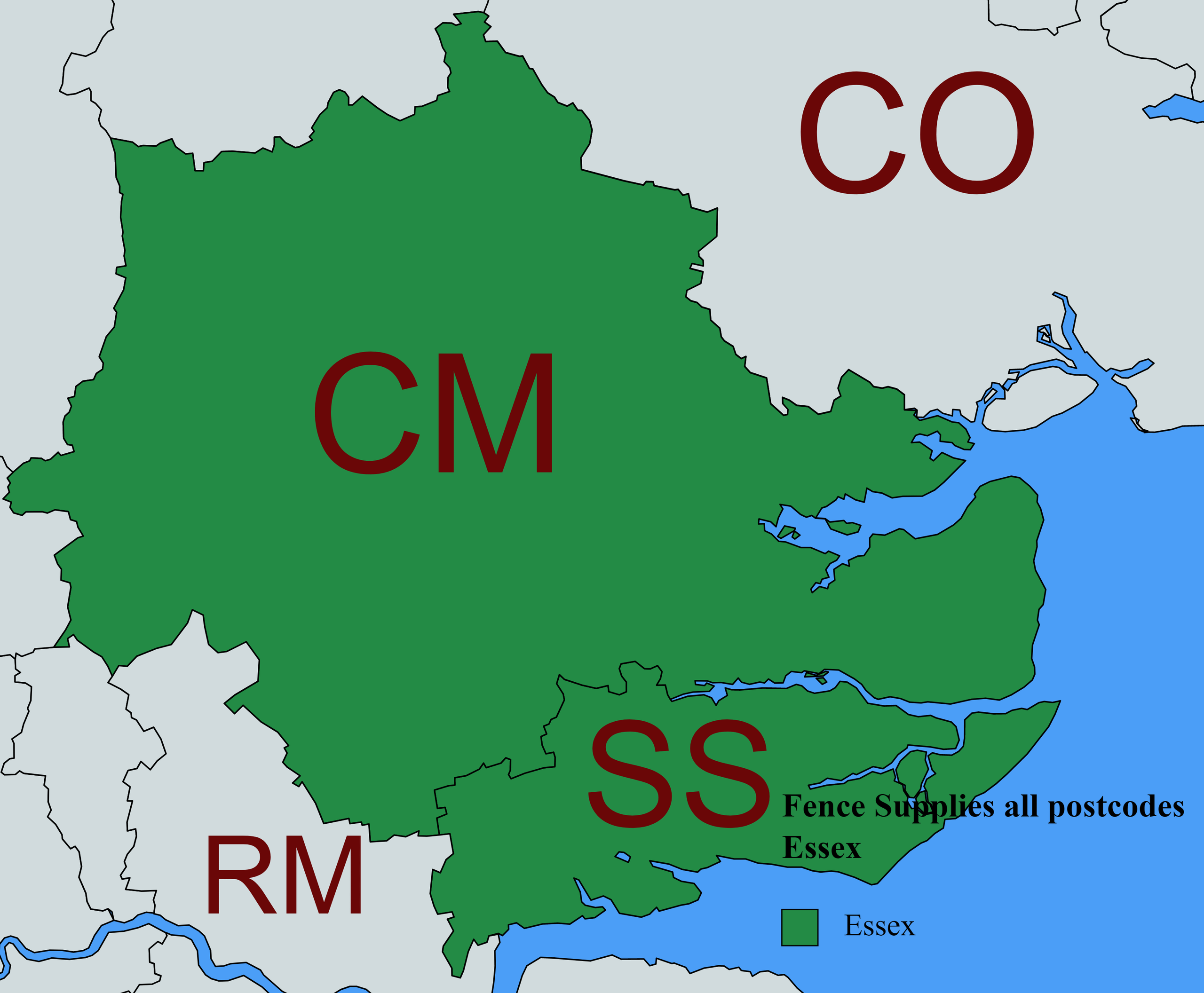 map Essex Showing CM & SS post codes
