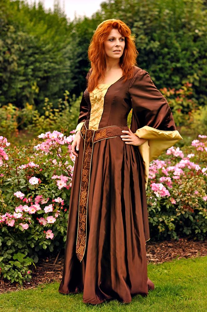 Chocolate brown medieval gown with dark cream highlights