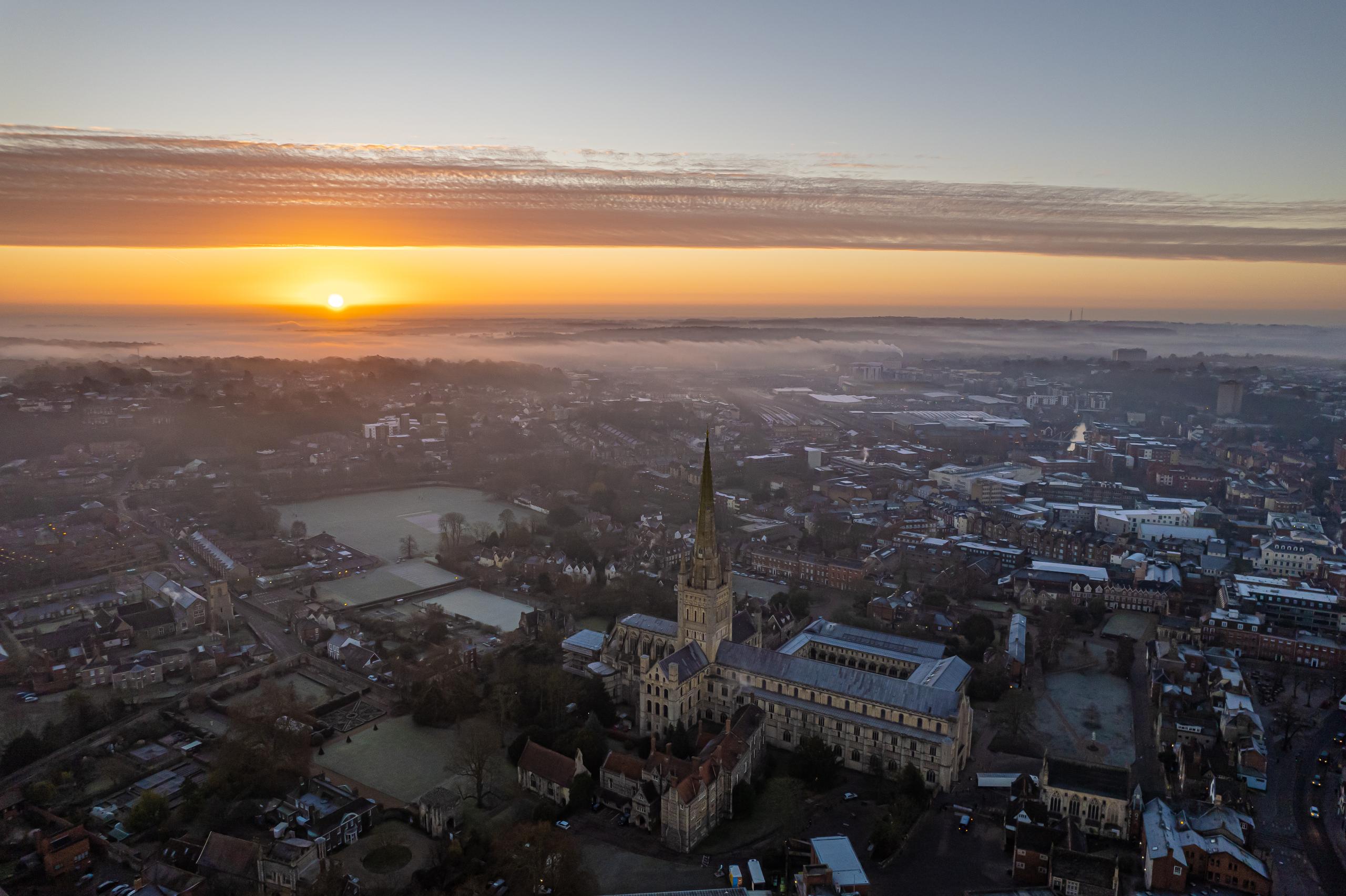 Misty Sunrise Over Norwich Print