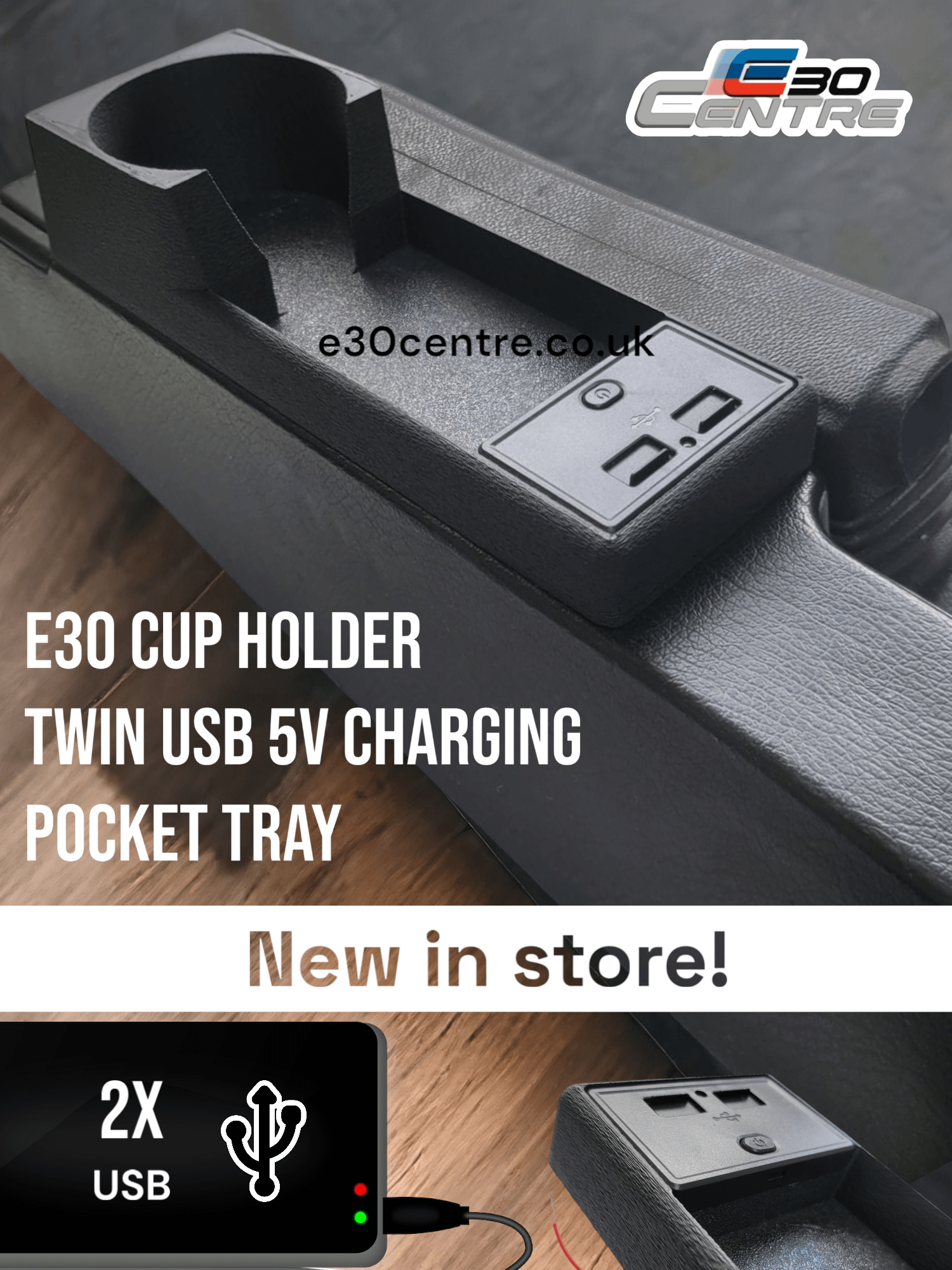 Cup holders now in stock OEM look... with 2x USB charging ports