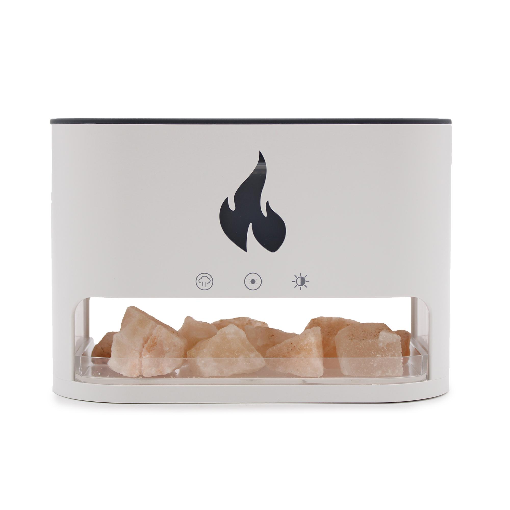 White Blaze Aroma Diffuser - Himalayan Salt Chamber - USB-C with Flame Effect