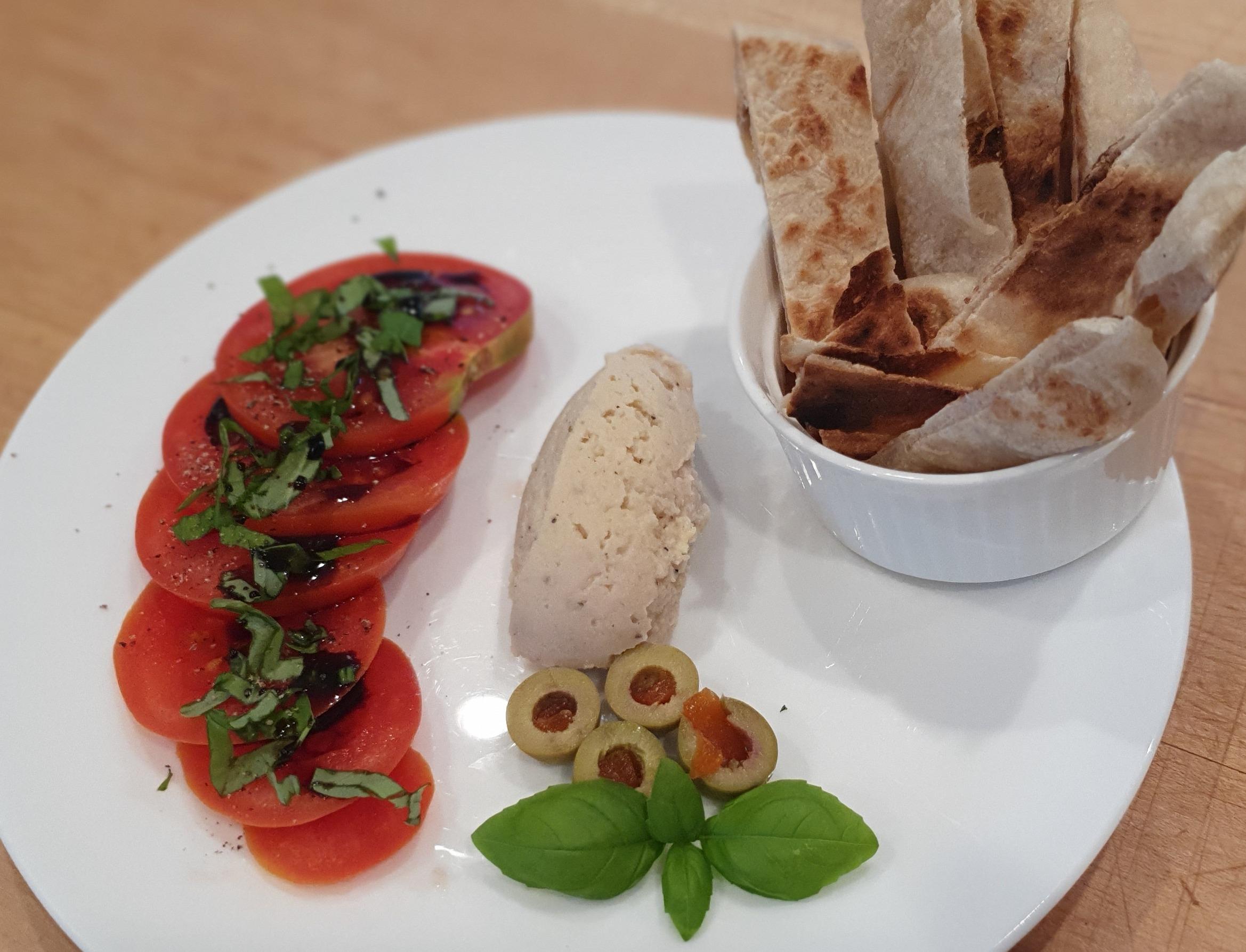 Chicken Liver Pate with Olives, Tomato & Basil