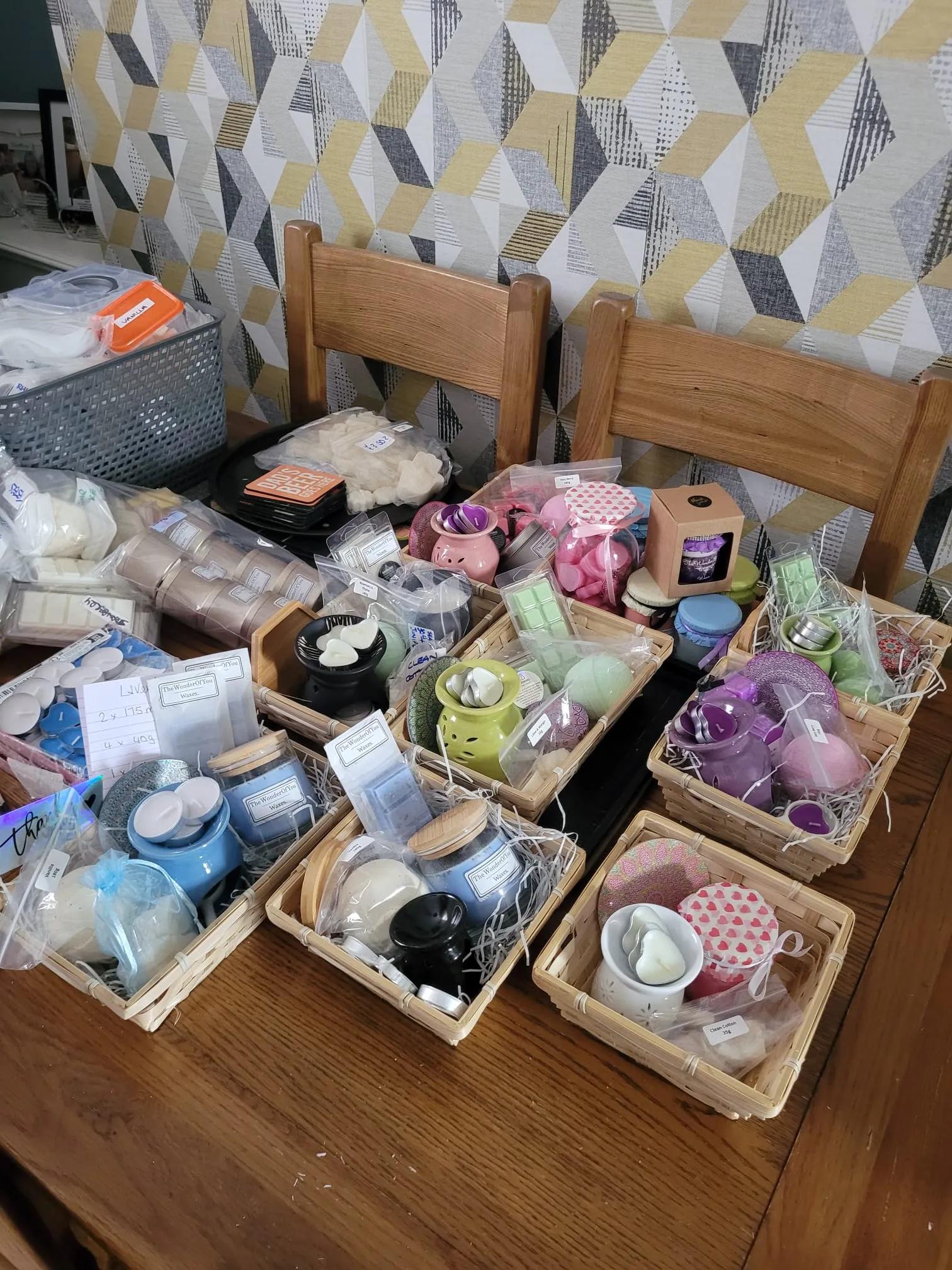 Basket bundles prepared on the table.