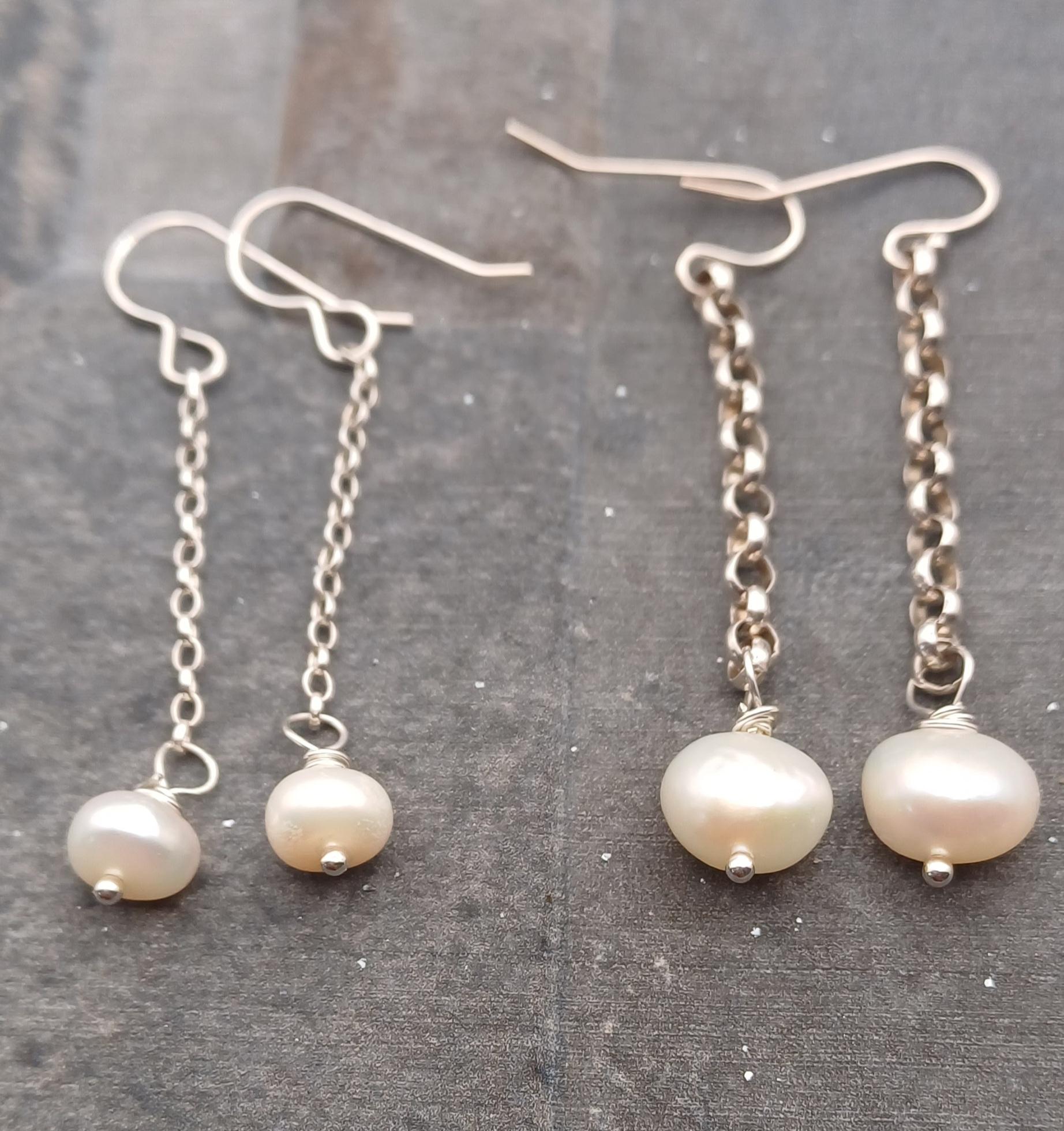 EARRINGS - Sterling Silver Pearl Chain Earrings