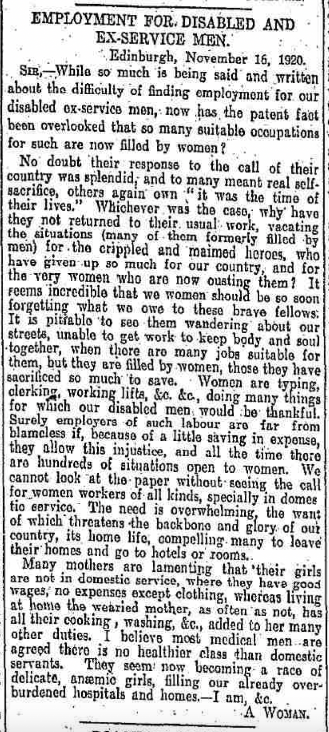 Letter The Scotsman 27 November 1920png