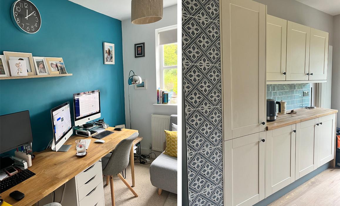 Home office furniture building, decorating & Styling. Kitchen revamp including tiling.