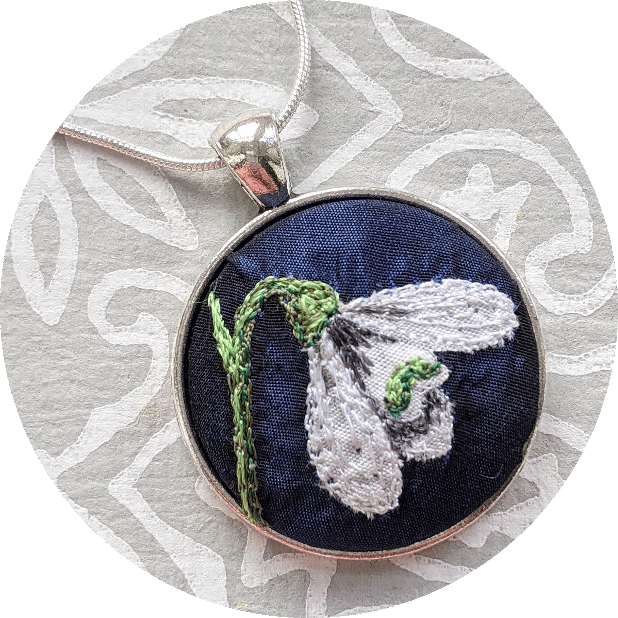 Embroidered Snowdrop Pendant