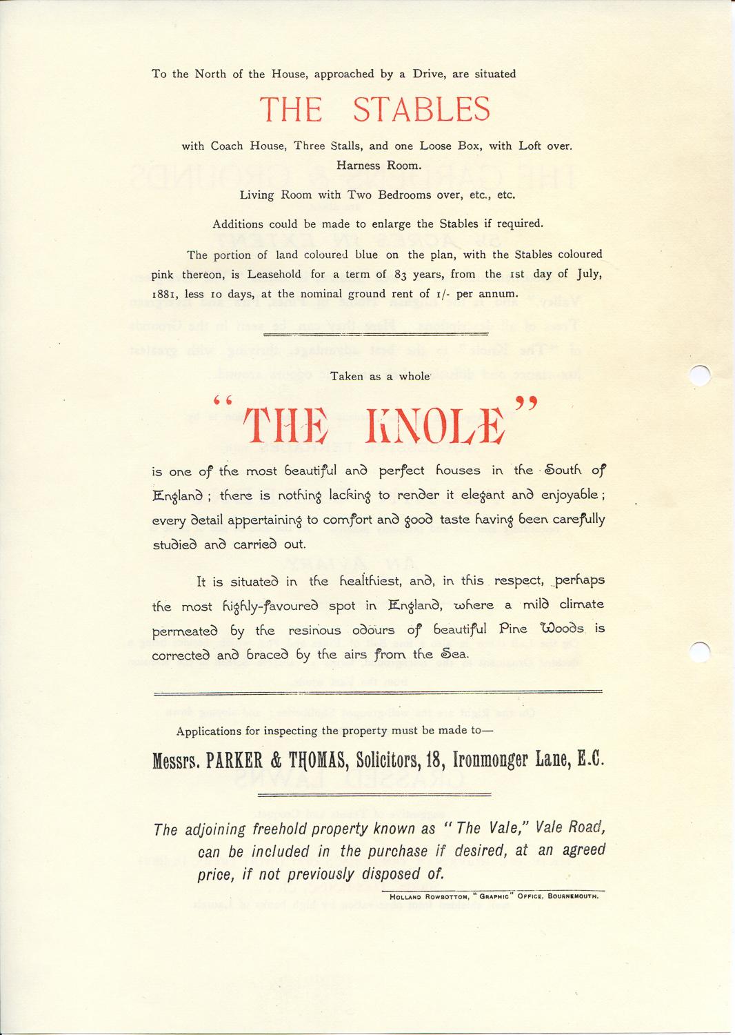 The Knole, Bournemouth - Historic sales catalogue