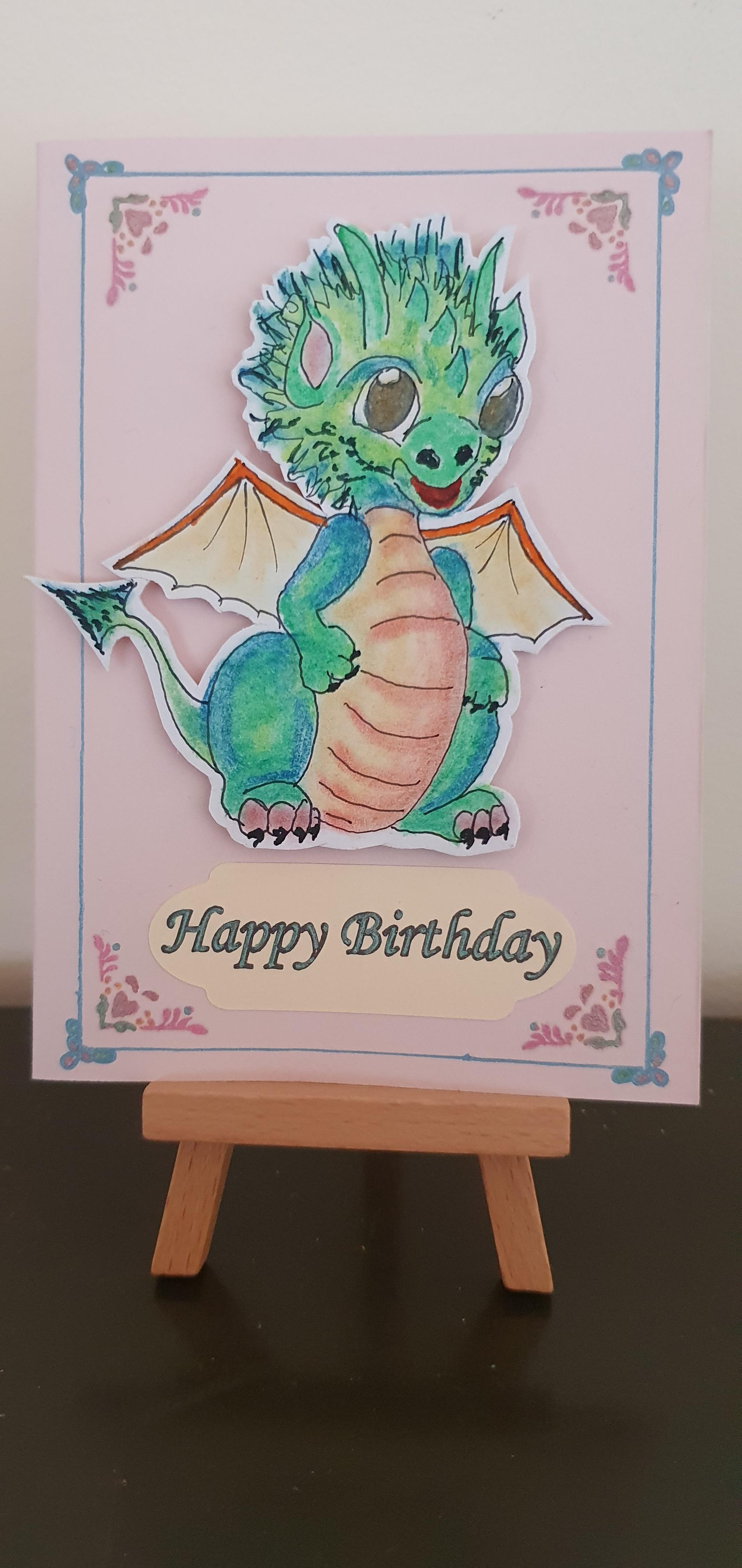 Dragon Doodle Birthday Card 4 pack