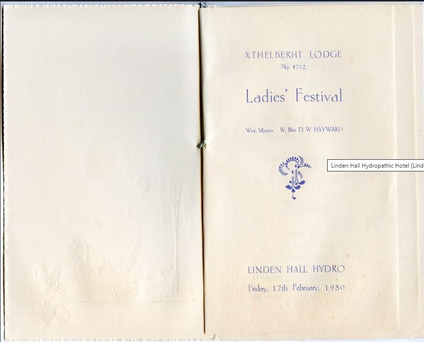 Aethelberht Lodge 4712 historic Ladies Festival menu card