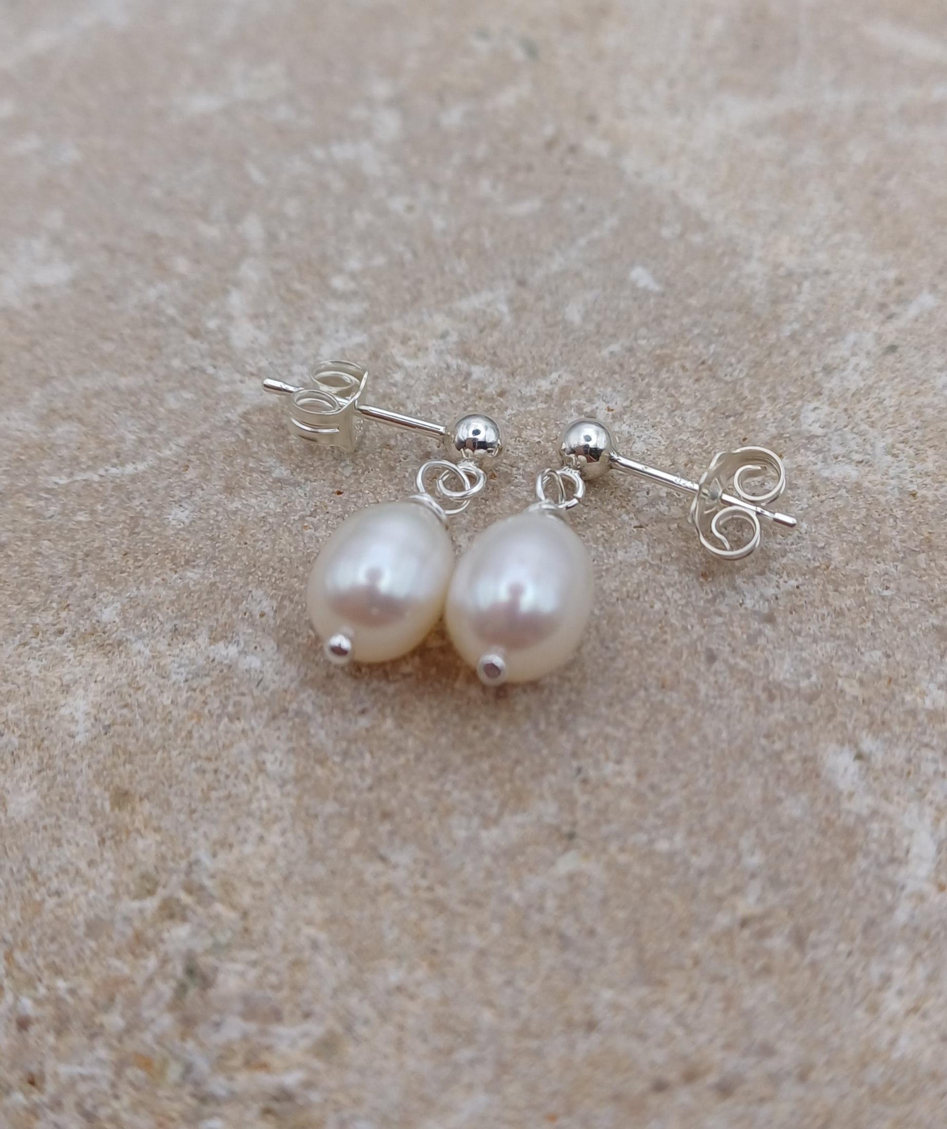 EARRINGS - Sterling Silver Pearl Drop Stud Earrings