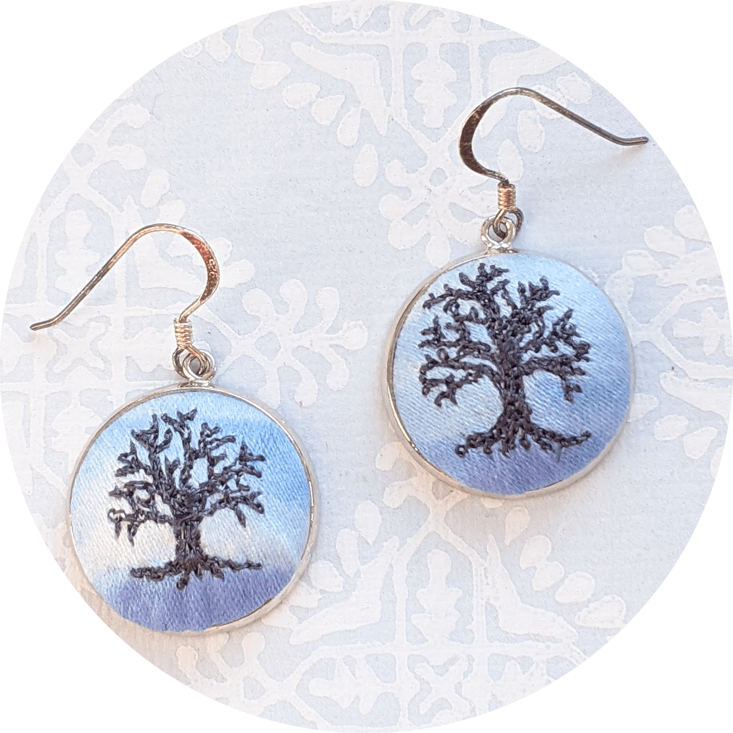 Winter Tree Embroidered Earrings