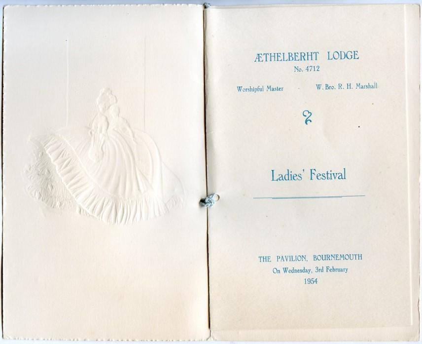 Aethelberht Lodge 4712 historic Ladies Festival menu card