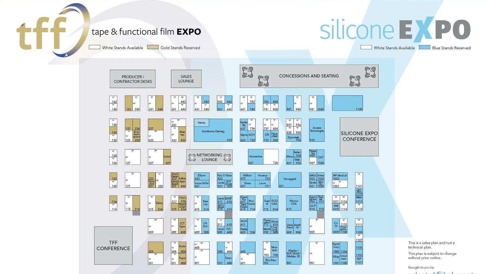 Floor plan for Tape & Functional Film Expo USA and Silicone Expo USA.