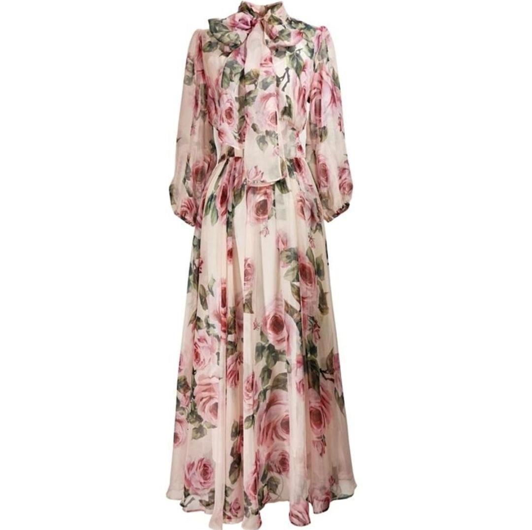 Floral Silk Chiffon Two Layers Dress