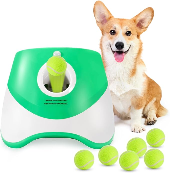 Grezea Automatic Dog Ball Launcher, Puppy Ball Thrower Machine (Green)