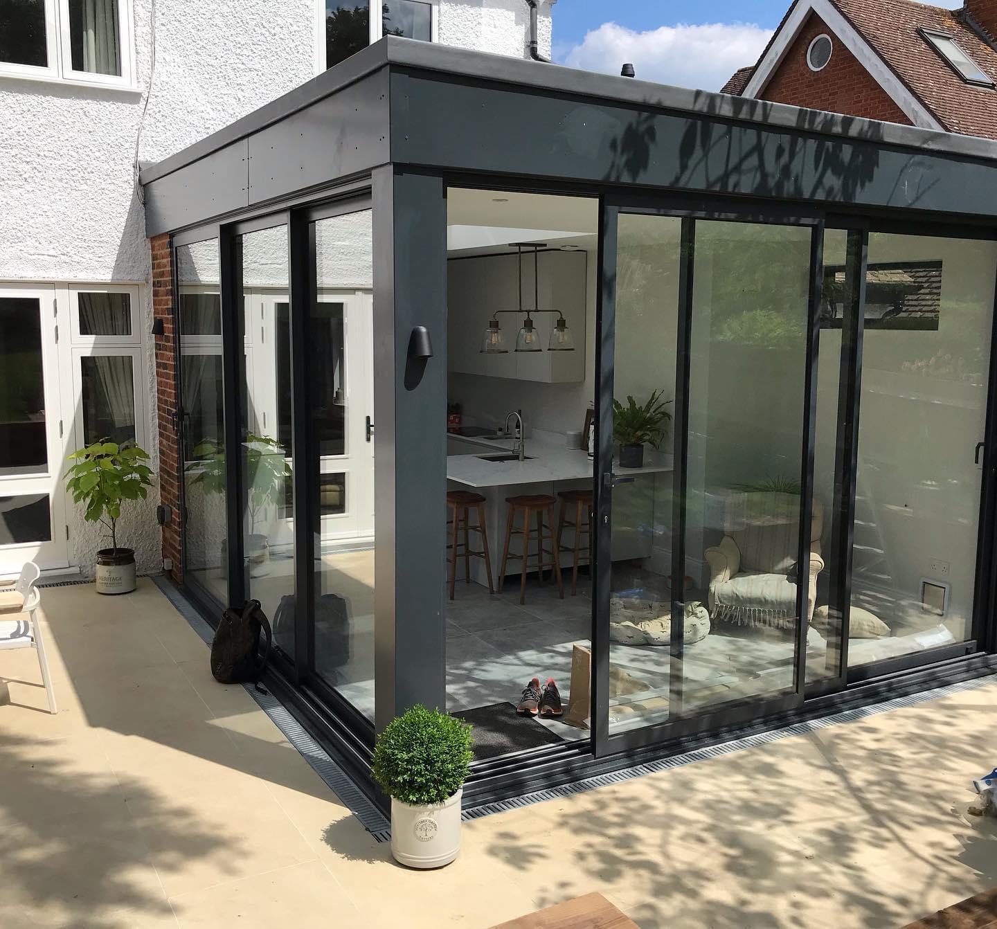 Beautiful rear extension , metal and glass structure , incorporated space in the kitchen area