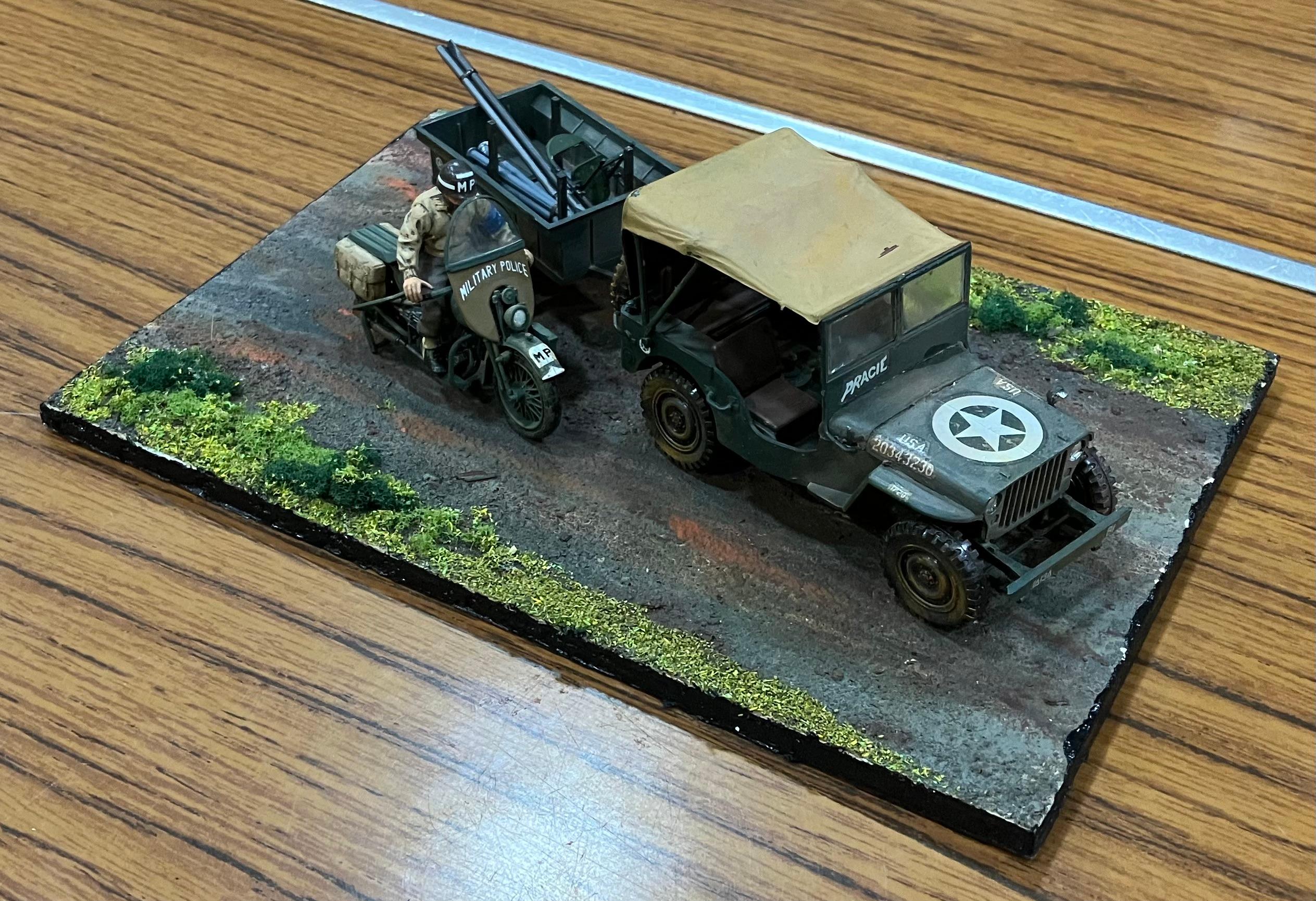 Willys Jeep, trailer & motorcycle by Eric