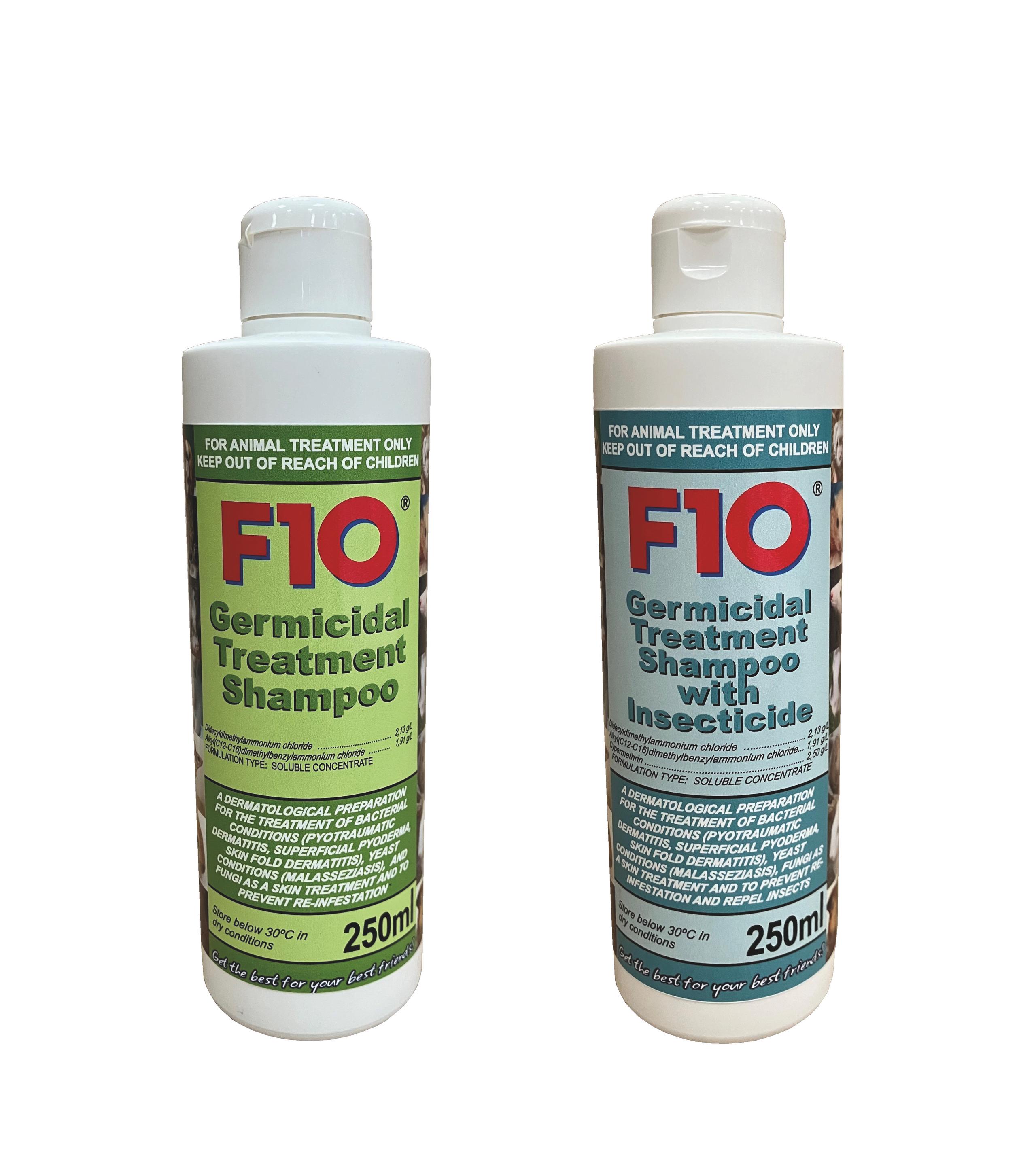 Bottles of F10 Germicidal Treatment Shampoo