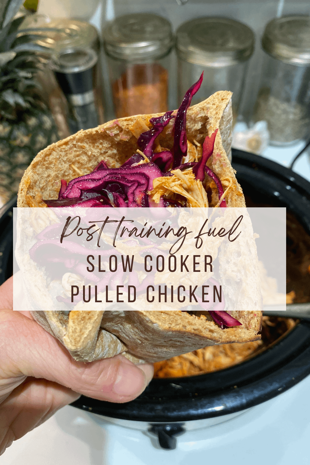 Post training fuel - Slow cooker pulled chicken pittas