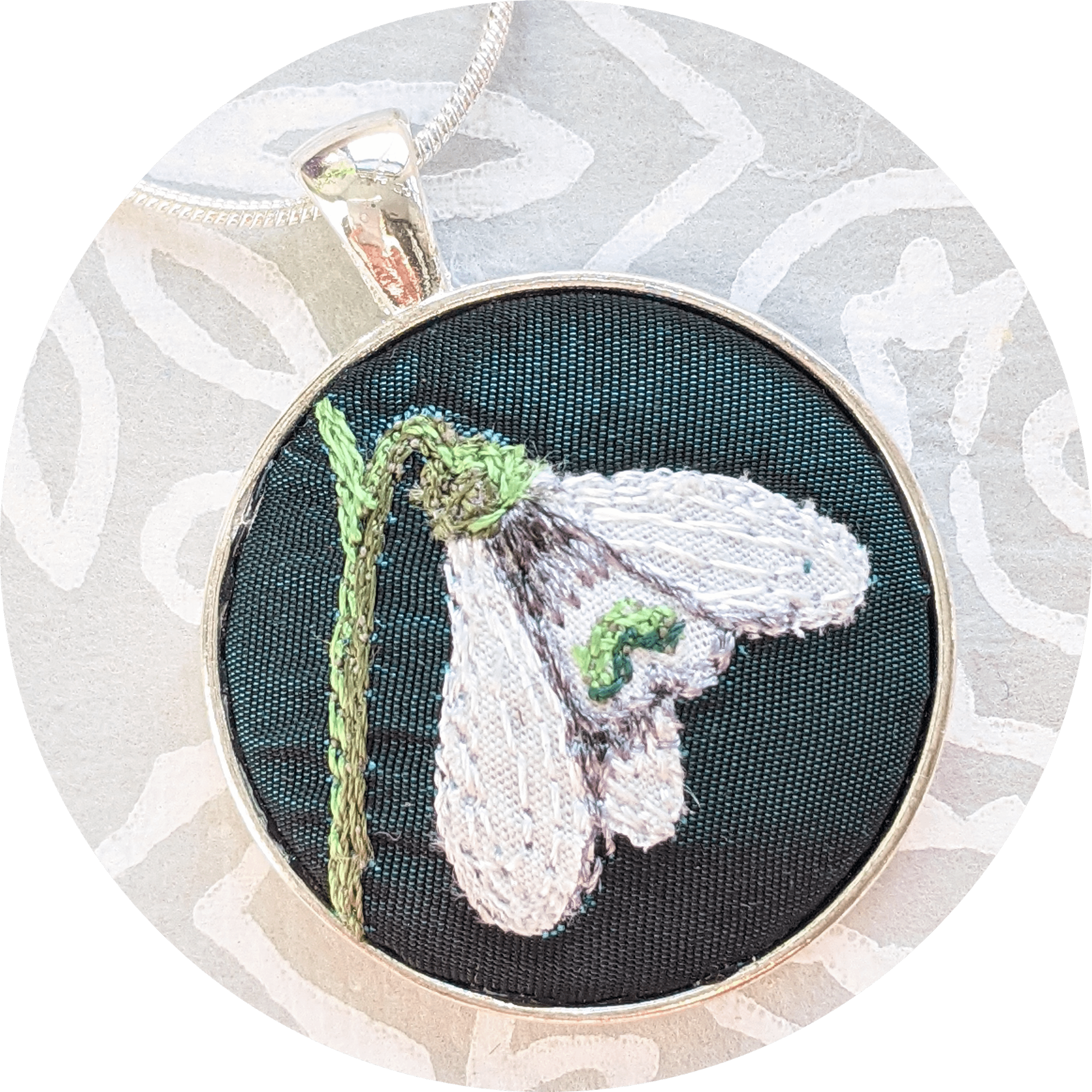 Embroidered Snowdrop Pendant